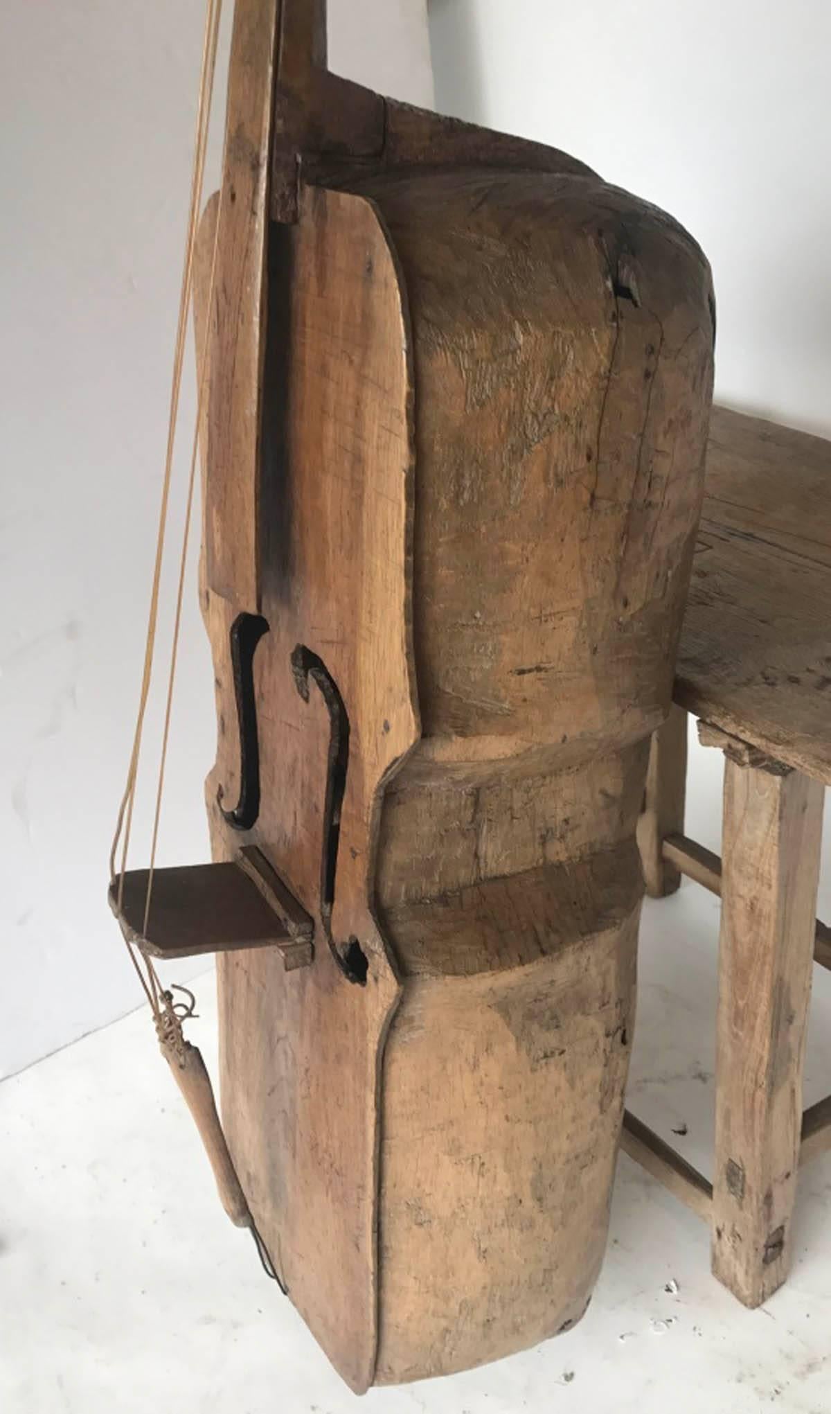 Folk Art Vintage Carved Wooden Bass Sculpture