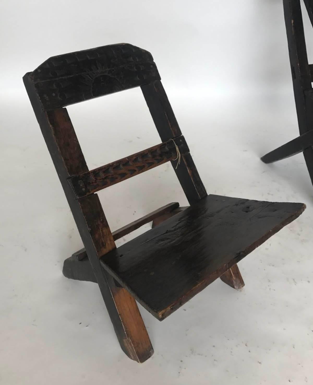 Rustic Collection of Vintage Kid's Chairs and Stool