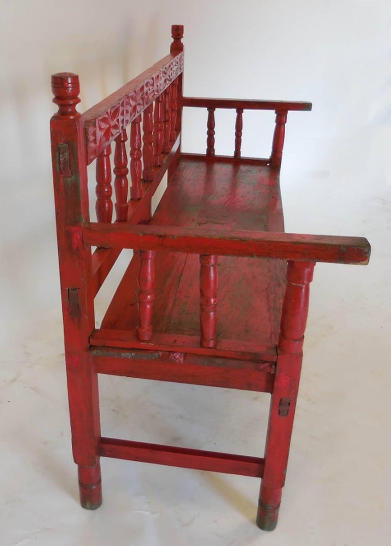 Small Vintage Painted Carved Bench For Sale at 1stdibs