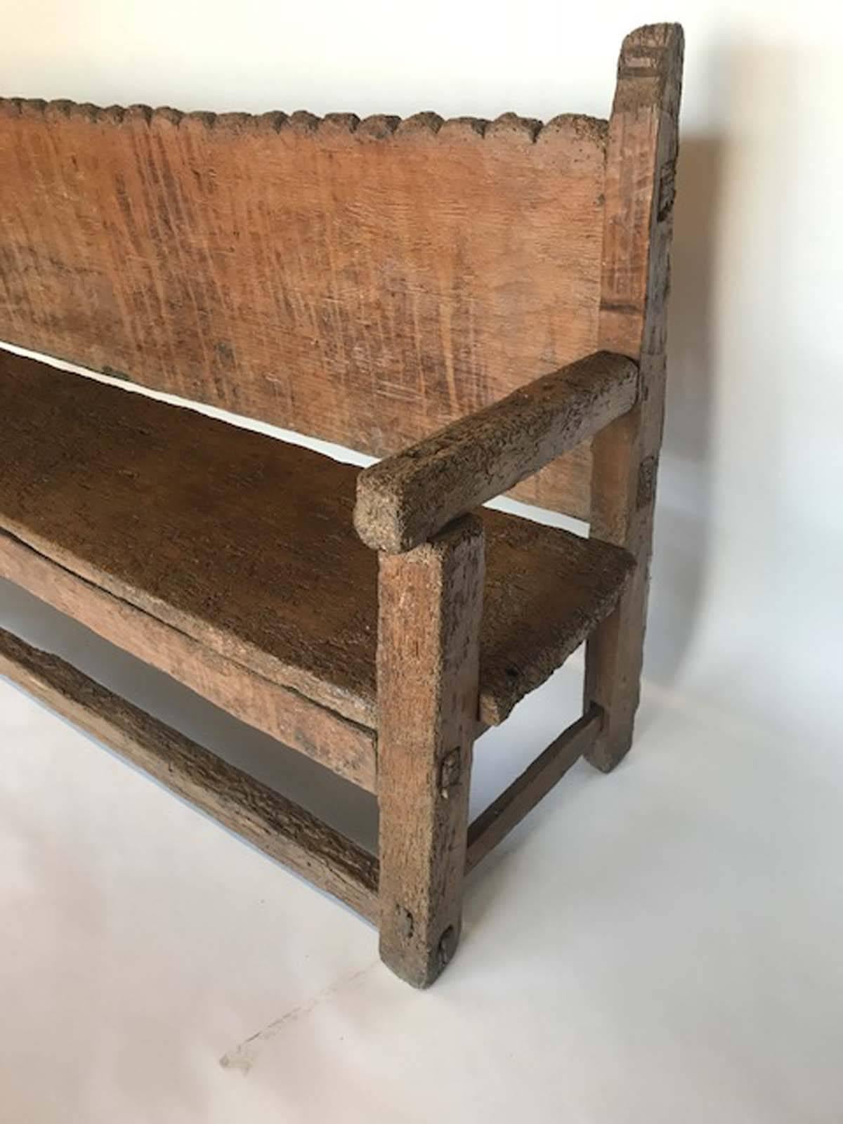 Primitive 19th Century Rustic Scalloped Back Bench