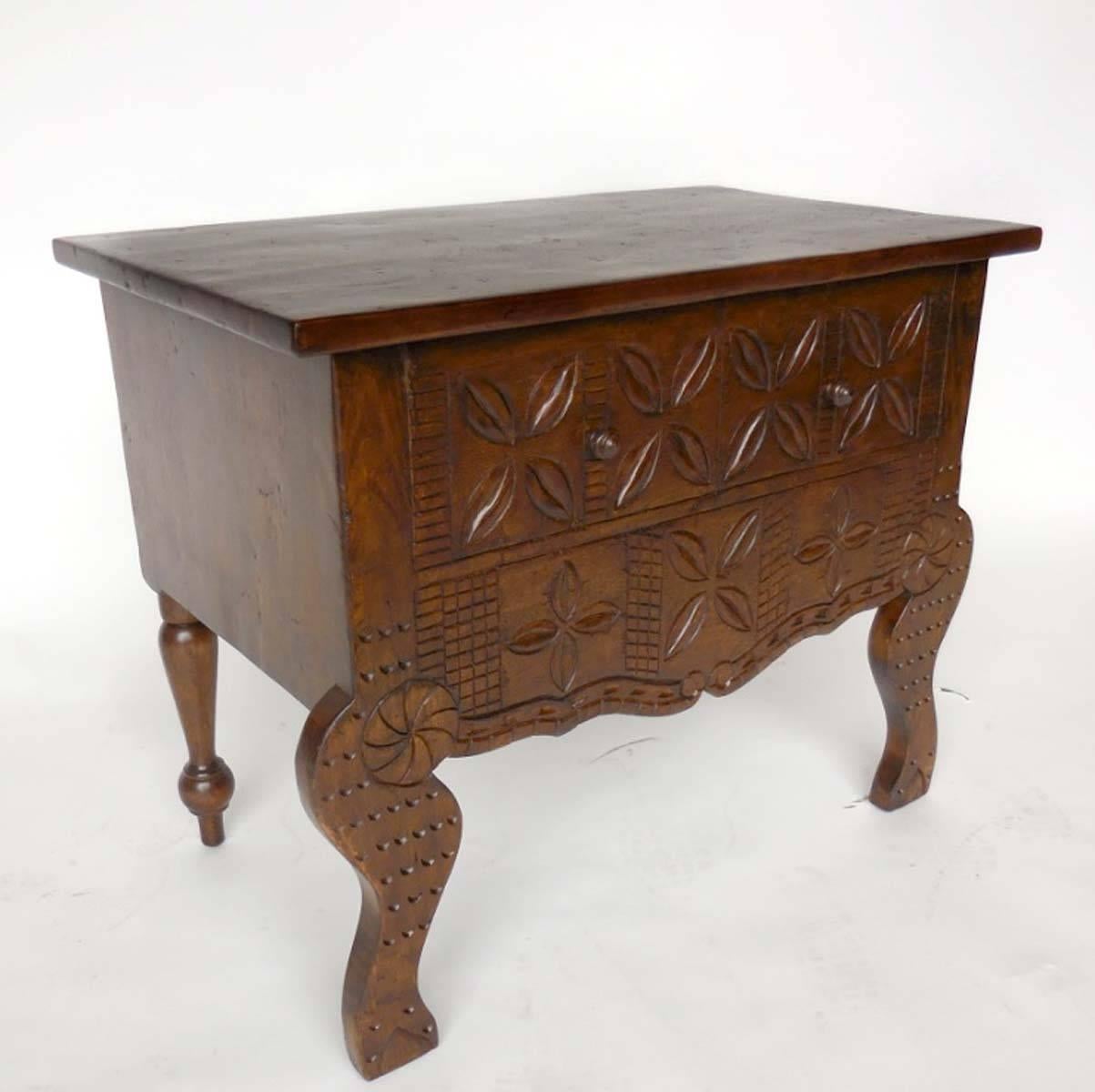 Rustic Dos Gallos Custom Carved Console Table/Vanity For Sale