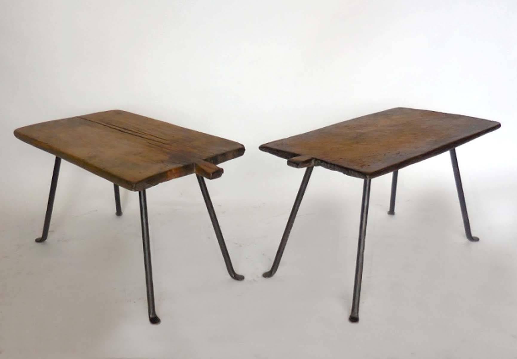 Iron Three Antique Wooden Tray Side Tables
