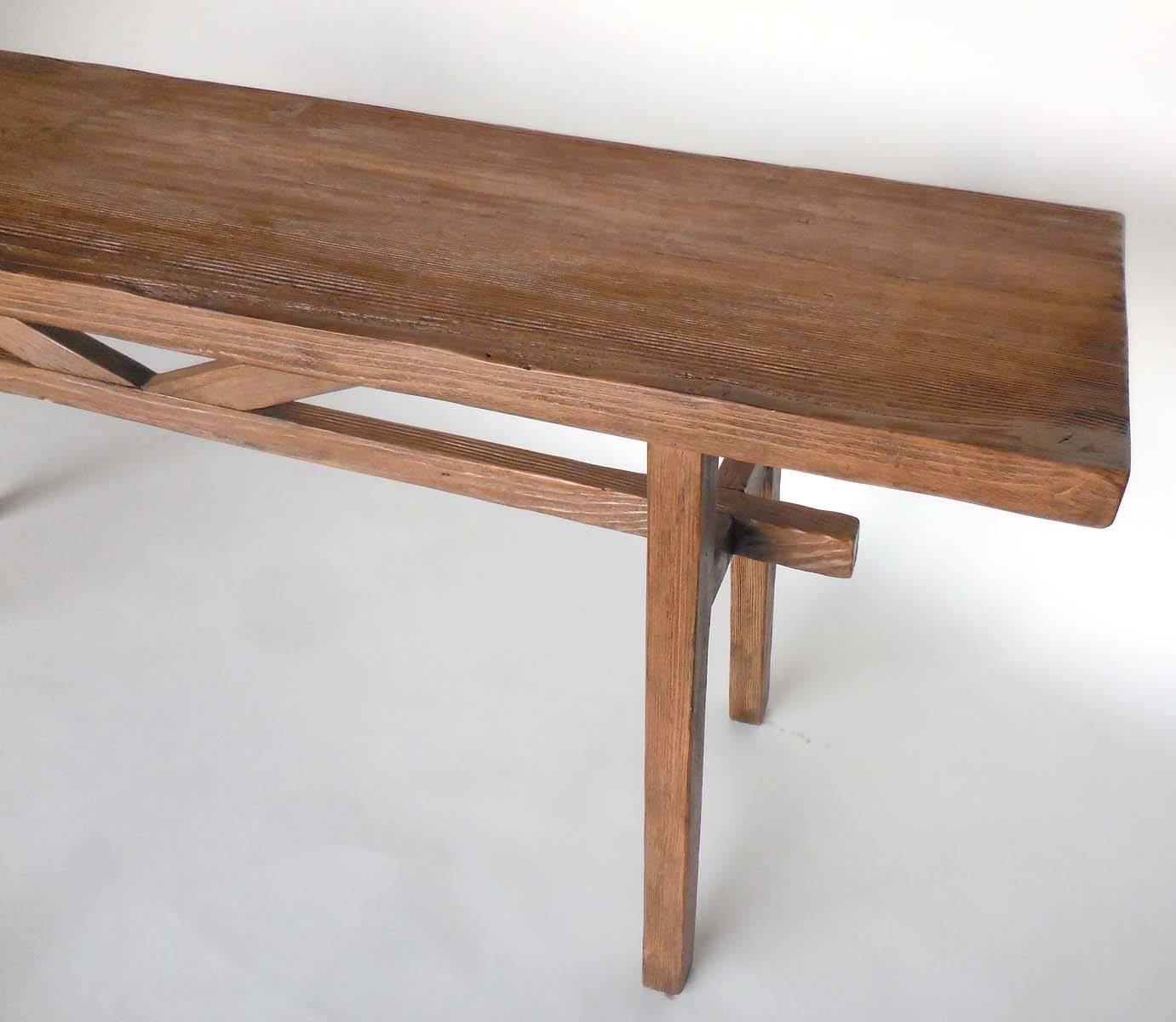 Rustic Reclaimed Wood Console with High V Stretcher by Dos Gallos Studio