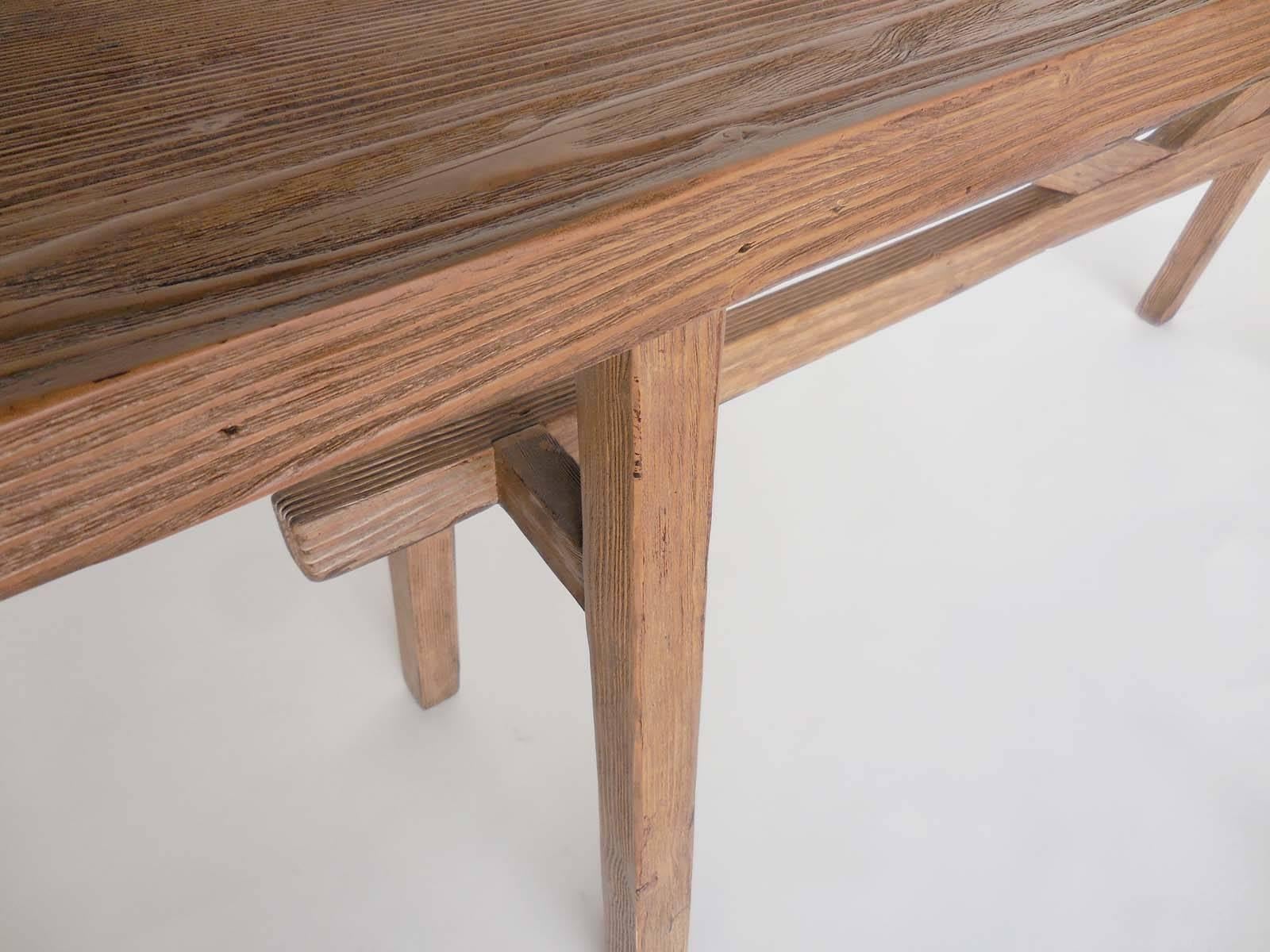 American Reclaimed Wood Console with High V Stretcher by Dos Gallos Studio