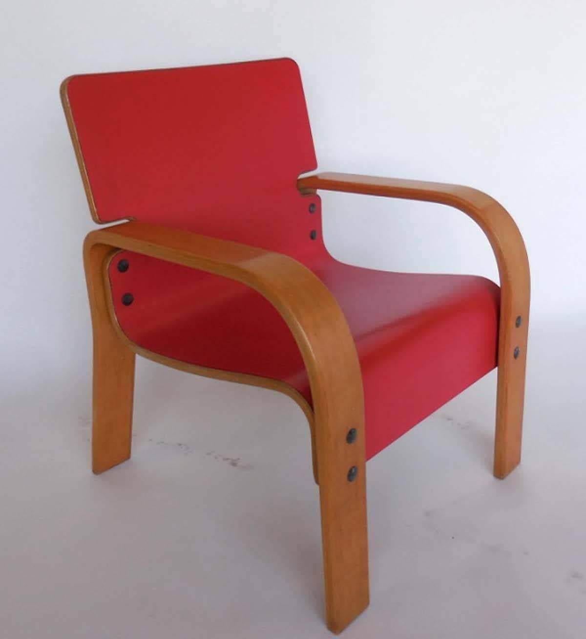 Mid-Century Modern Set of Four Bent Plywood Lounge Chairs