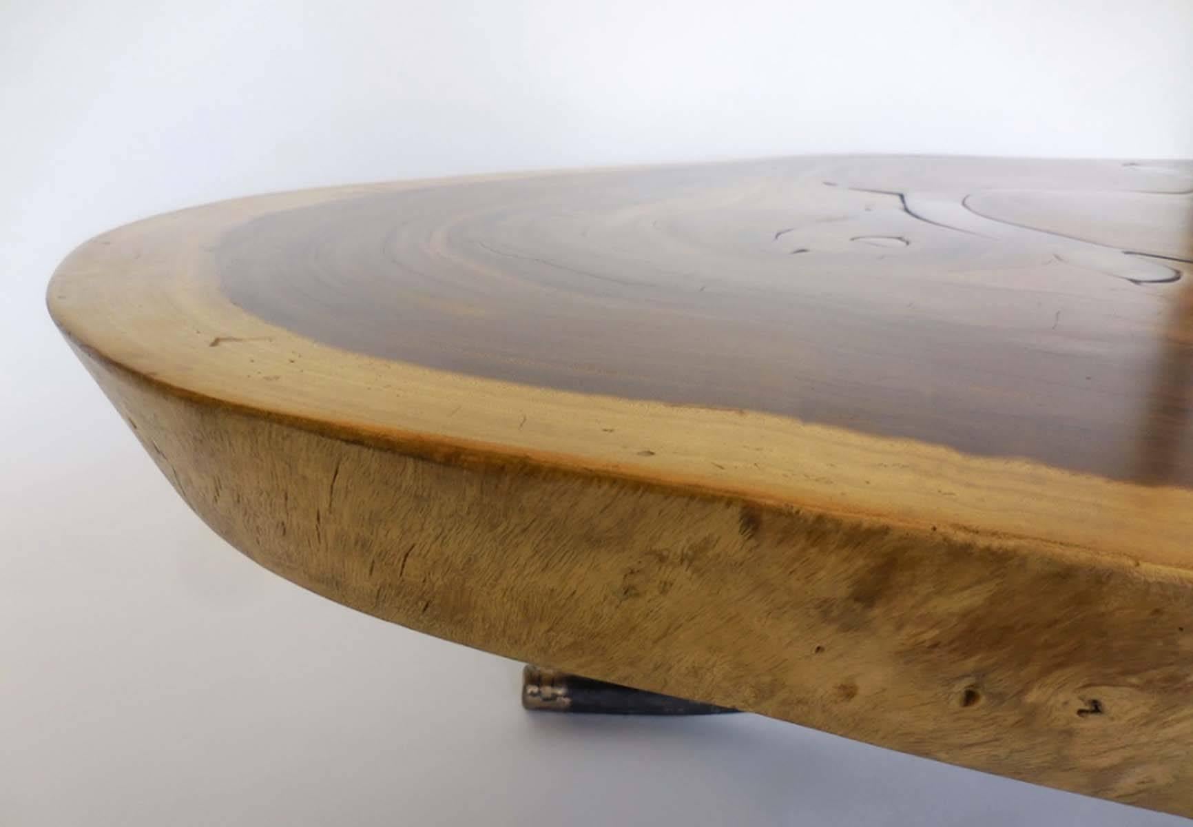 Organic Modern Free Form Organic Shape Coffee Table with Bronze Inlay By Dos Gallos Studio