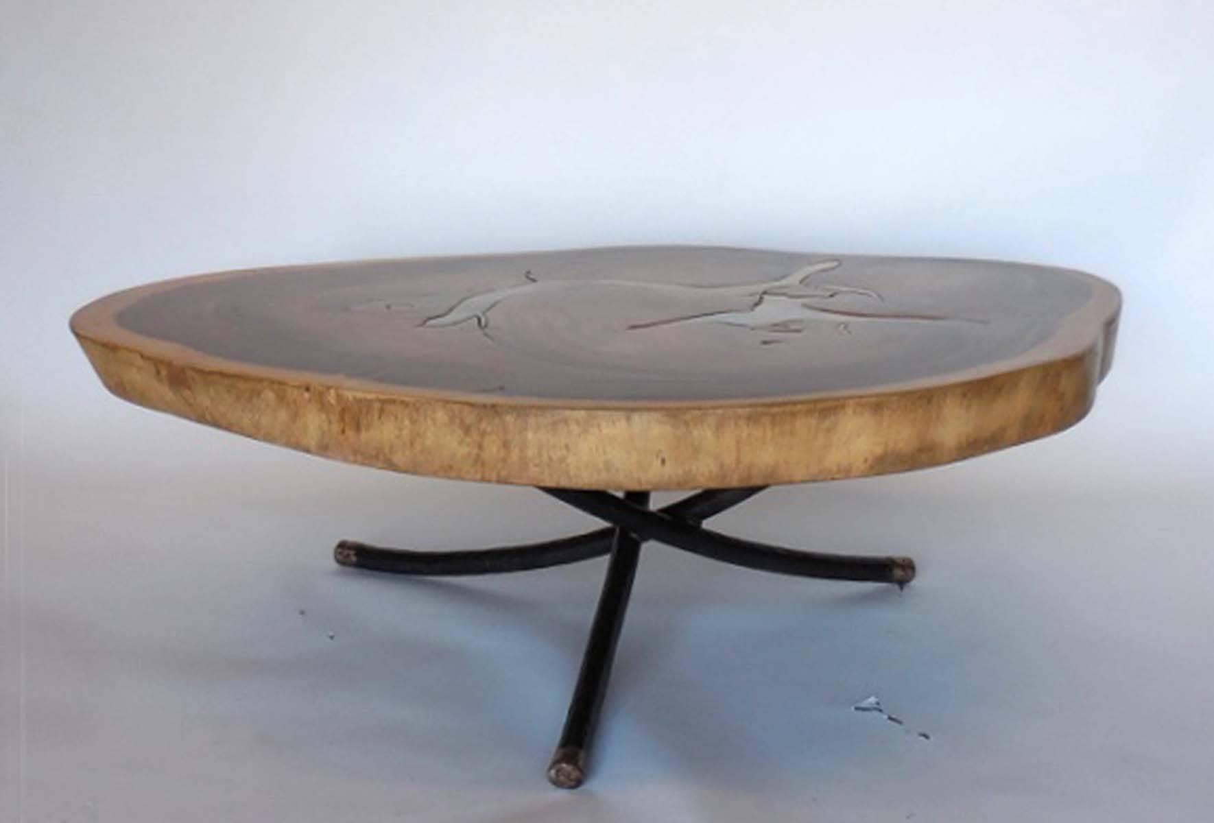 American Free Form Organic Shape Coffee Table with Bronze Inlay By Dos Gallos Studio