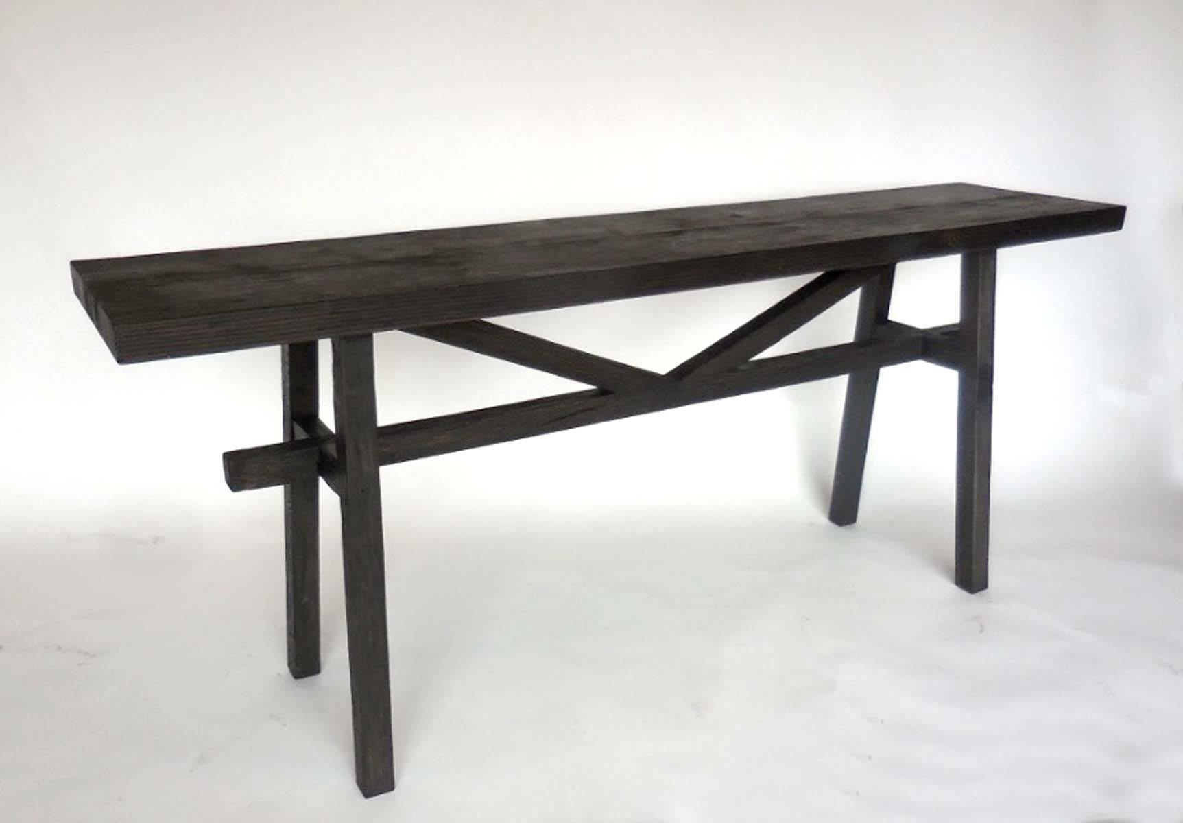 Custom douglas fir wood console, available off the floor. Can also be made in custom sizes and finishes. As shown here, in Epresso. Made in Los Angeles by Dos Gallos Studio.
PRICES ARE SUBJECT TO CHANGE. PLEASE INQUIRE BEFORE PLACING AN ORDER.