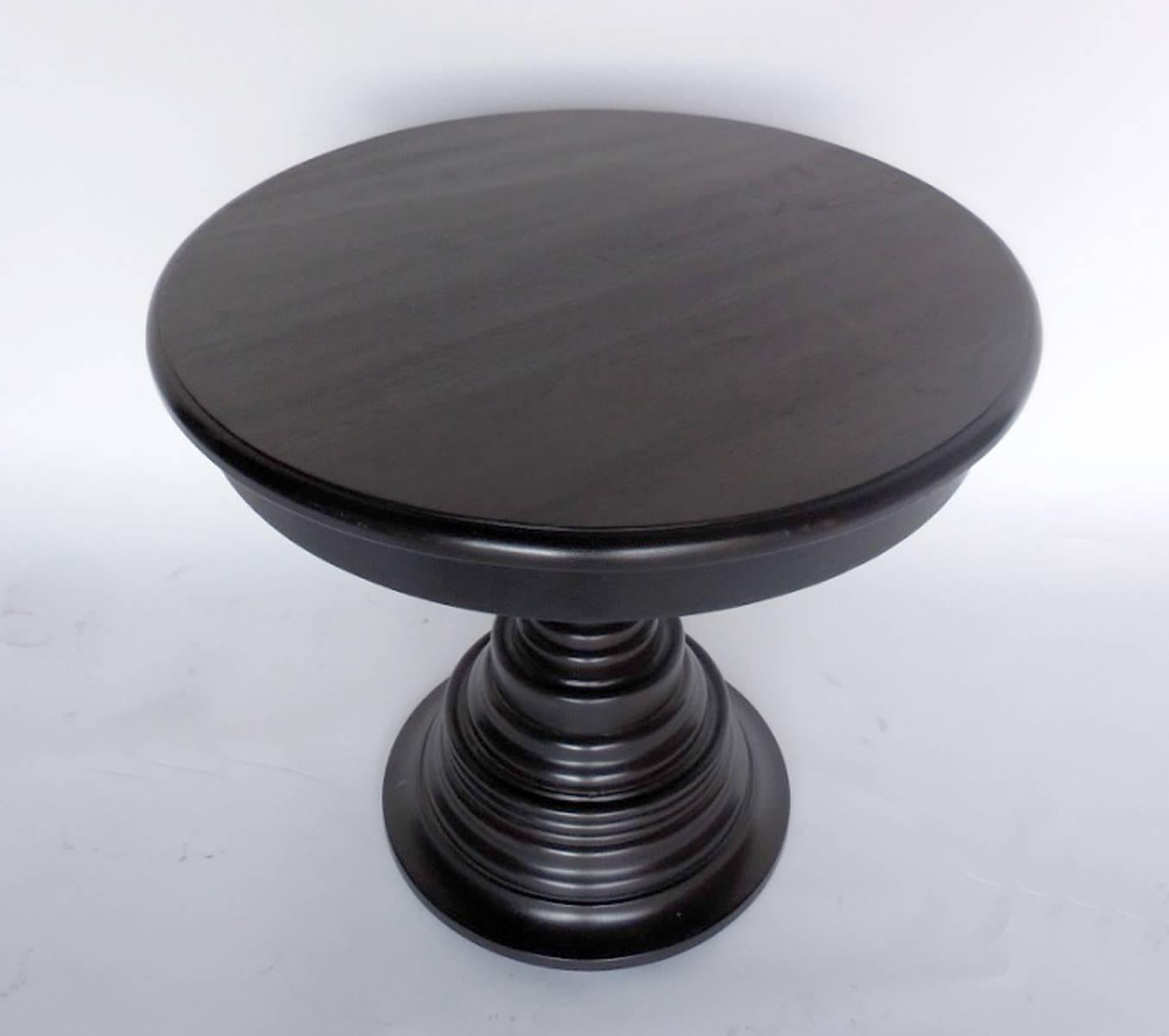 Custom beehive pedestal table. This particular one is available off the floor and is returnable. Custom made pieces are not. Regular lead time is 12 weeks. Rush options available. As shown, in walnut with an ebony finish and light distress.
Made in