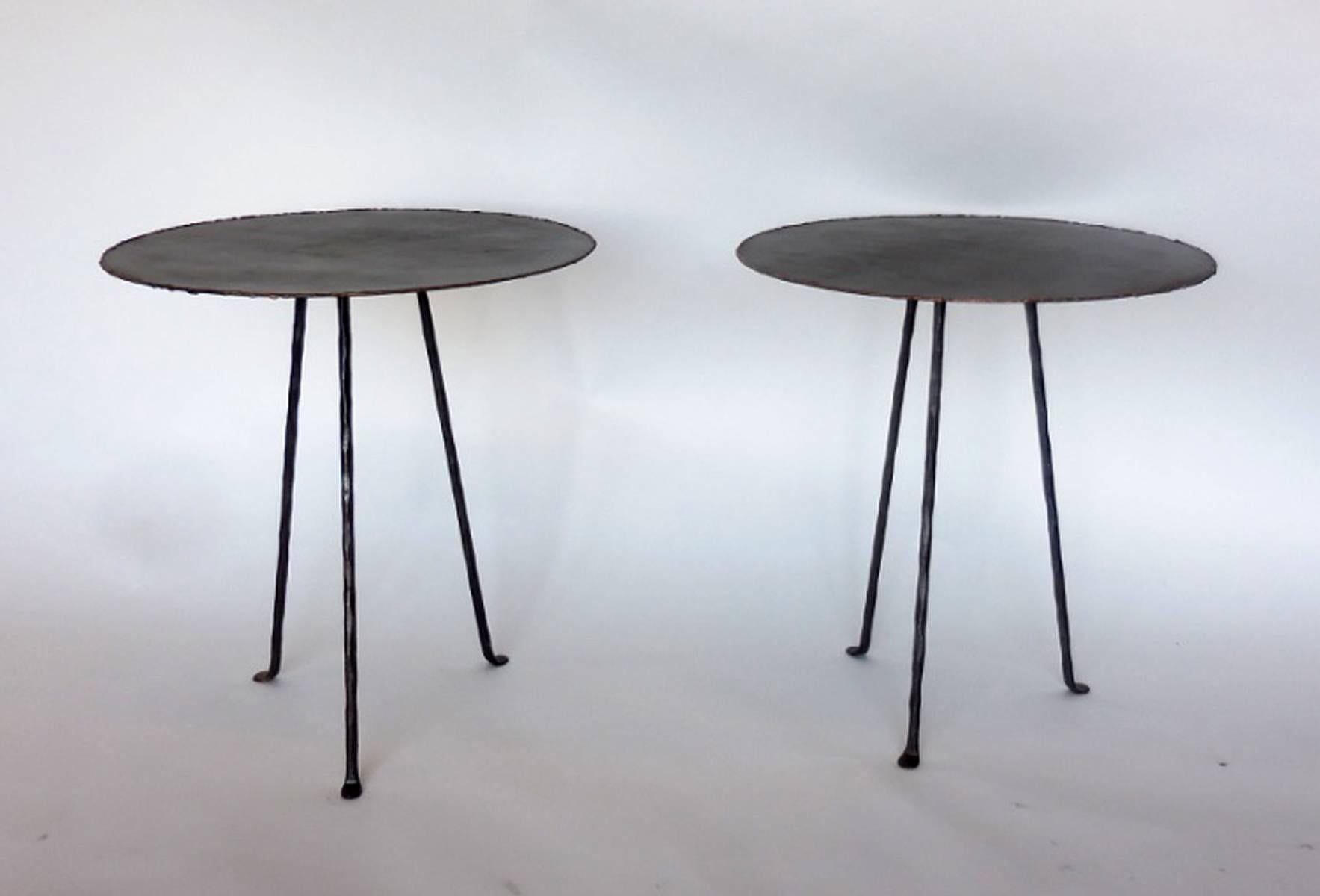 Industrial Hand-Forged Iron and Bronze Tripod Table by Dos Gallos Studio For Sale