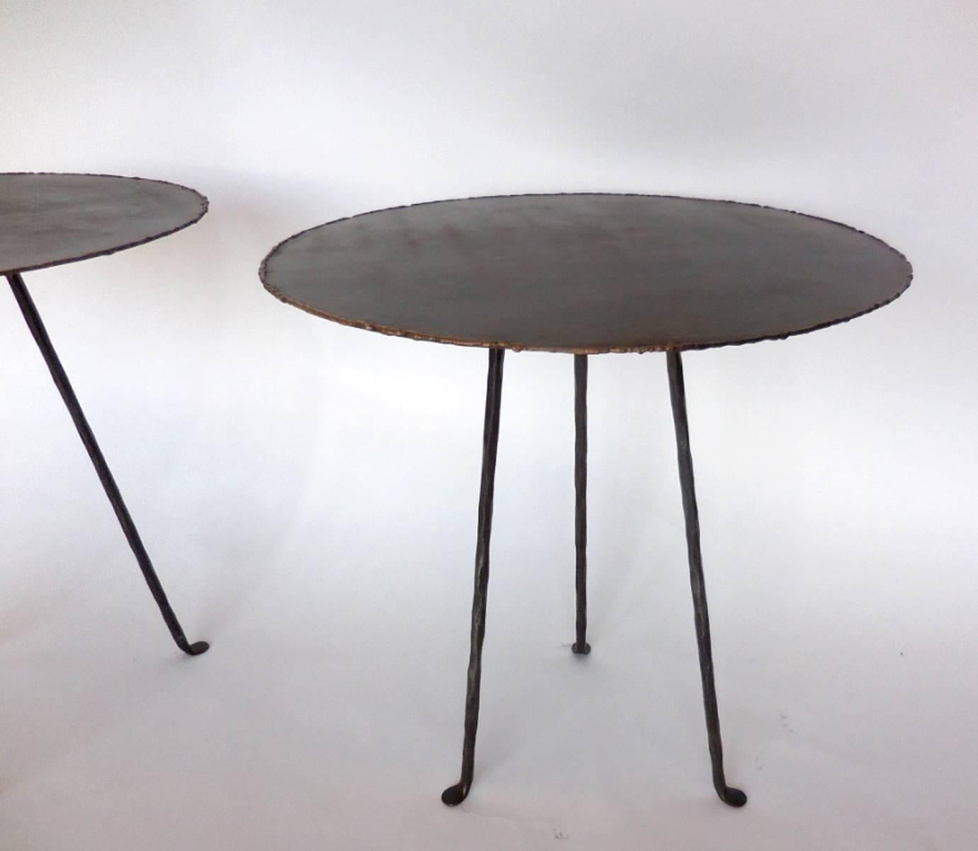 American Hand-Forged Iron and Bronze Tripod Table by Dos Gallos Studio For Sale