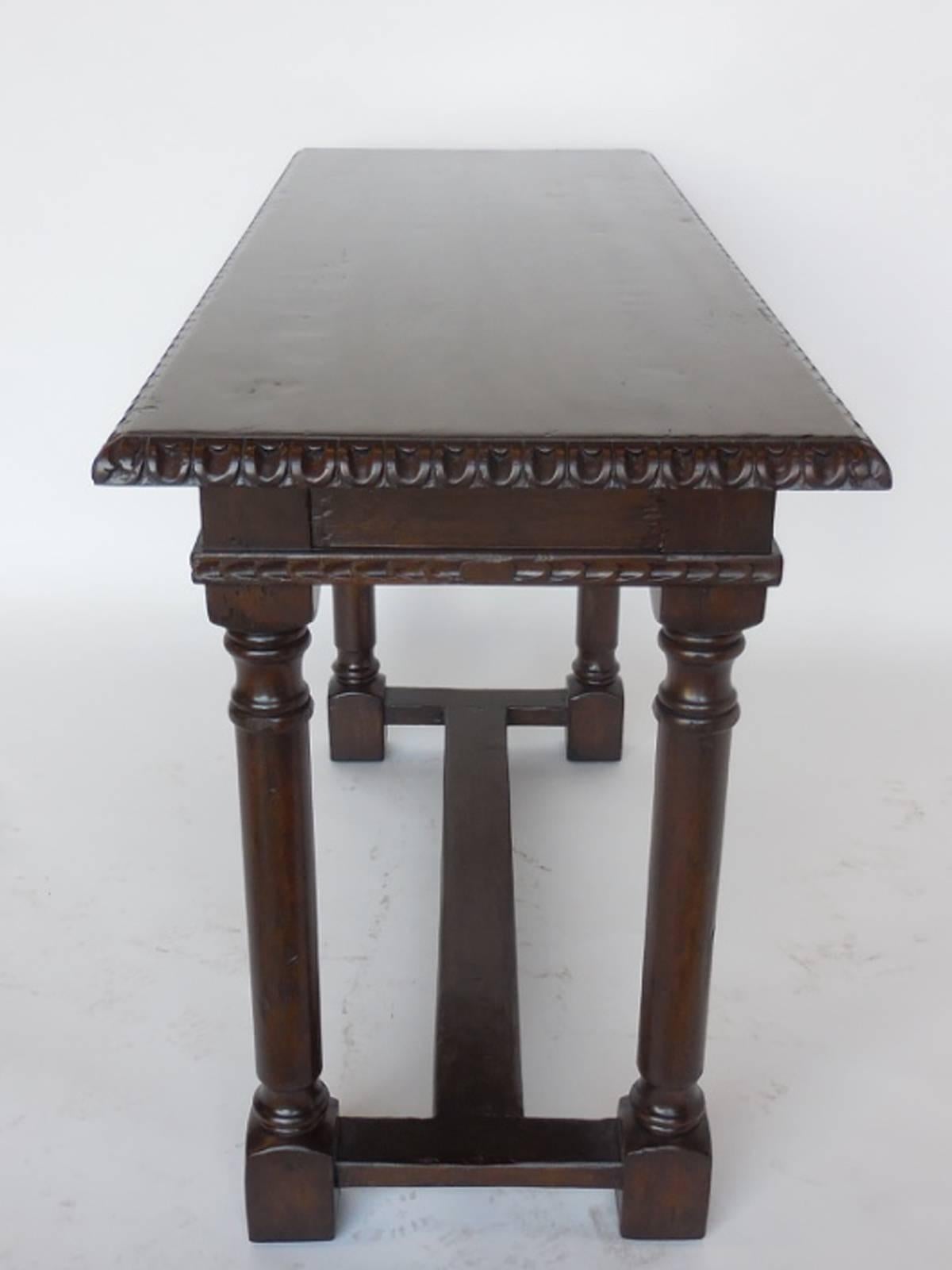 Spanish Colonial Custom Hand-Carved Walnut Console For Sale