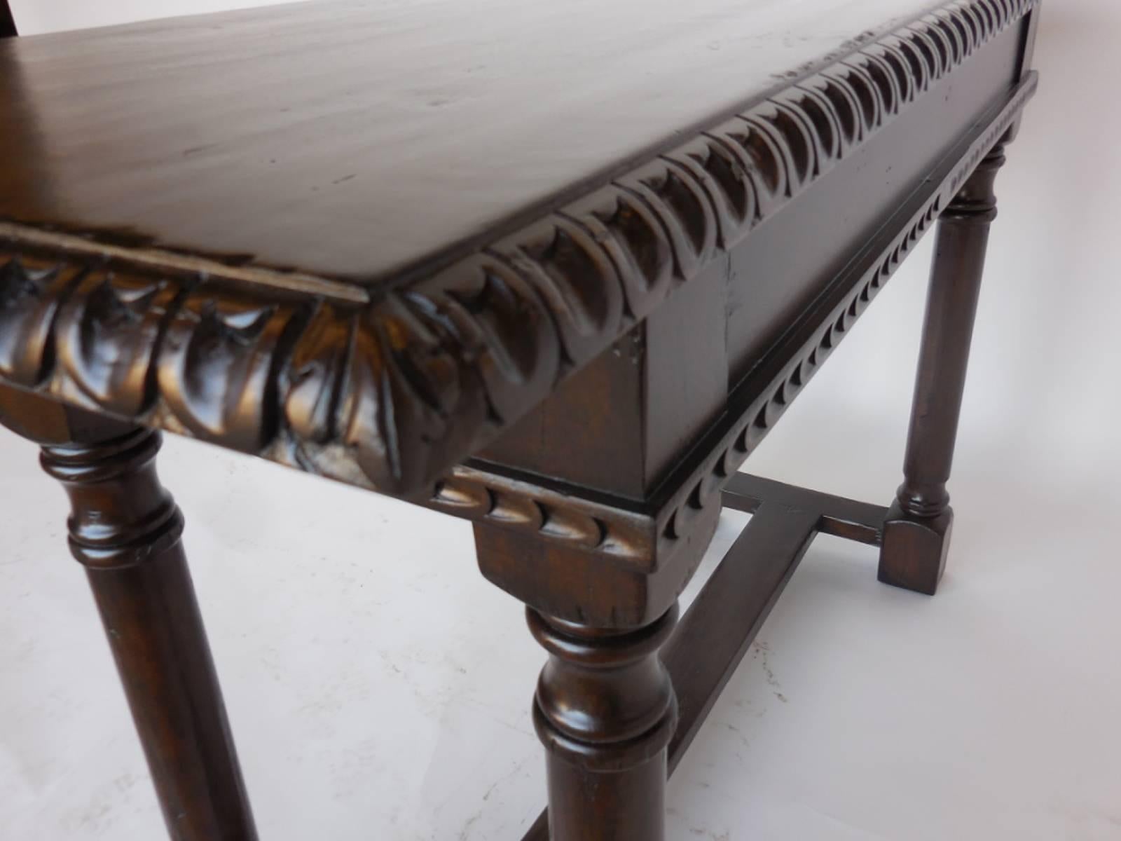 Custom Hand-Carved Walnut Console In Excellent Condition For Sale In Los Angeles, CA