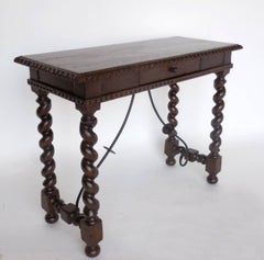 Custom Hand-Carved Walnut Writing Desk with Pencil Drawer by Dos Gallos Studio