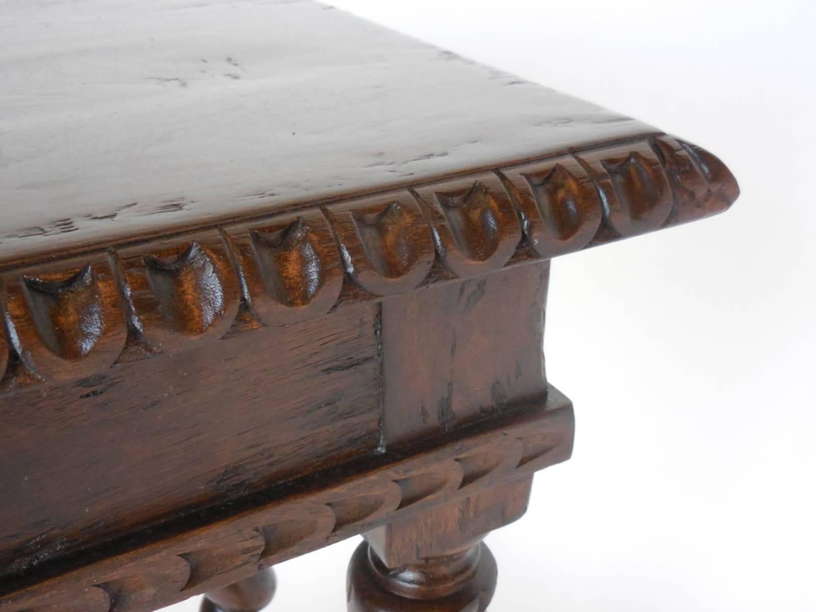 Spanish Colonial Custom Hand-Carved Walnut Writing Desk with Pencil Drawer For Sale