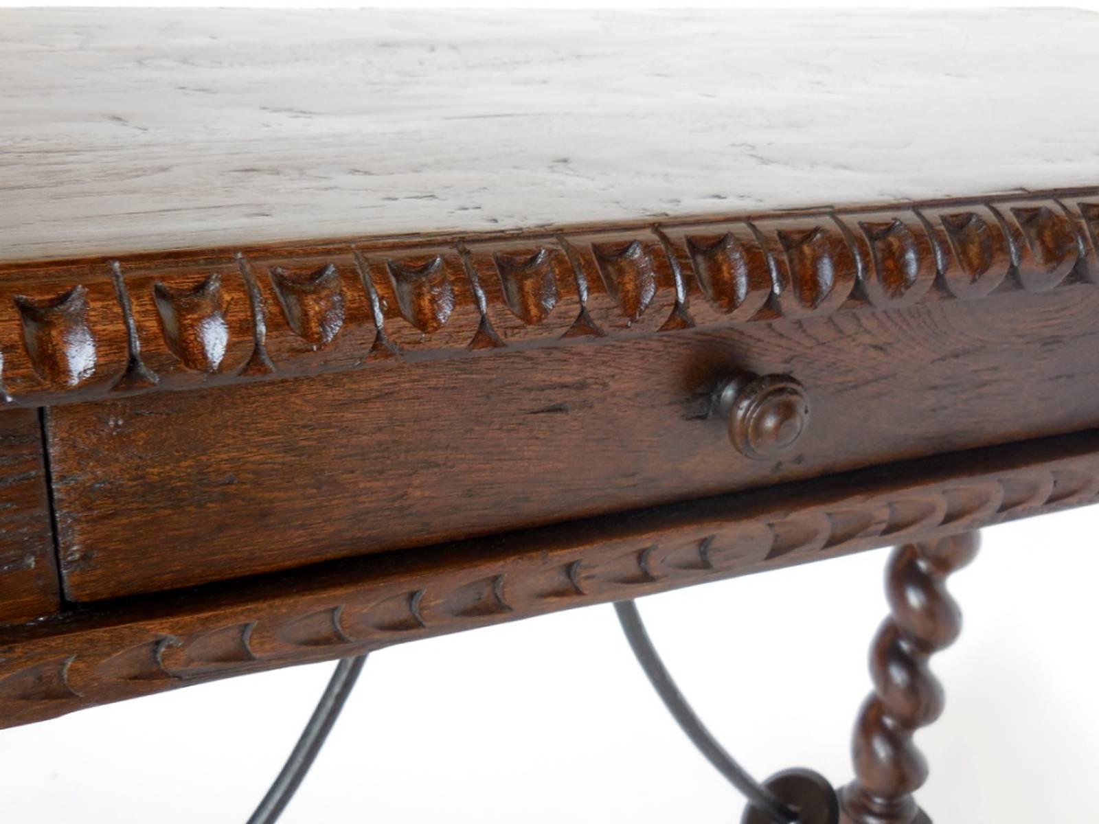 American Custom Hand-Carved Walnut Writing Desk with Pencil Drawer For Sale