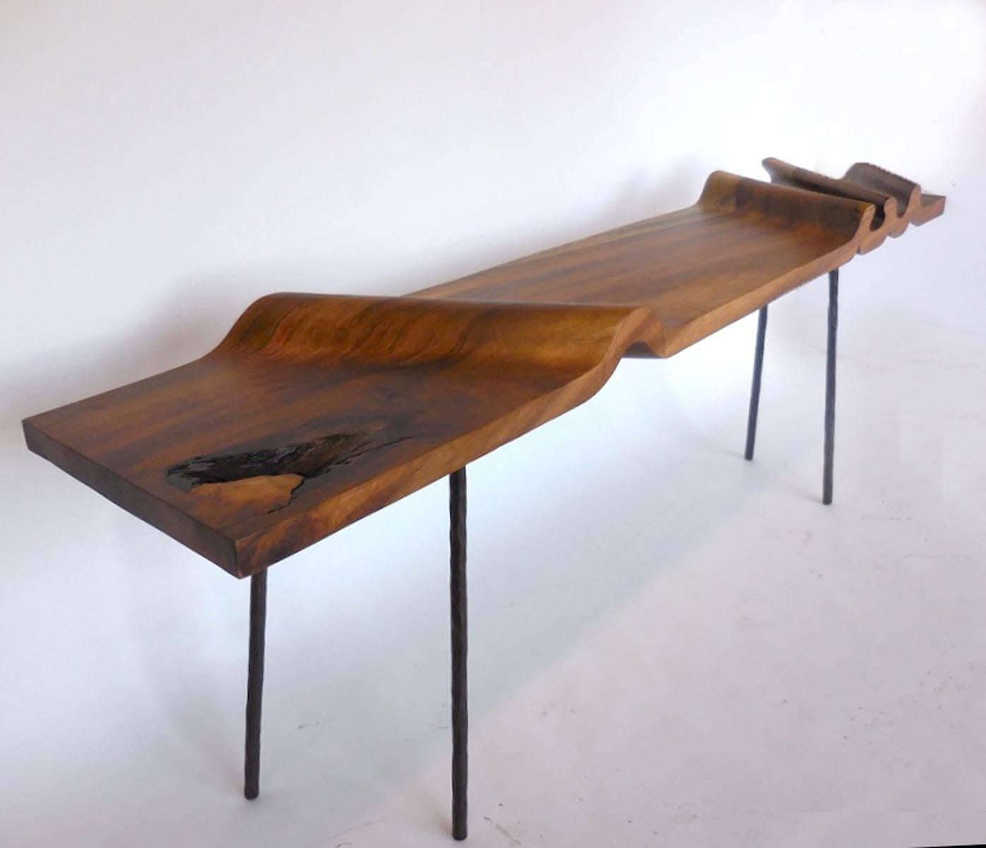 Contemporary Modern Undulating Wood and Iron Console