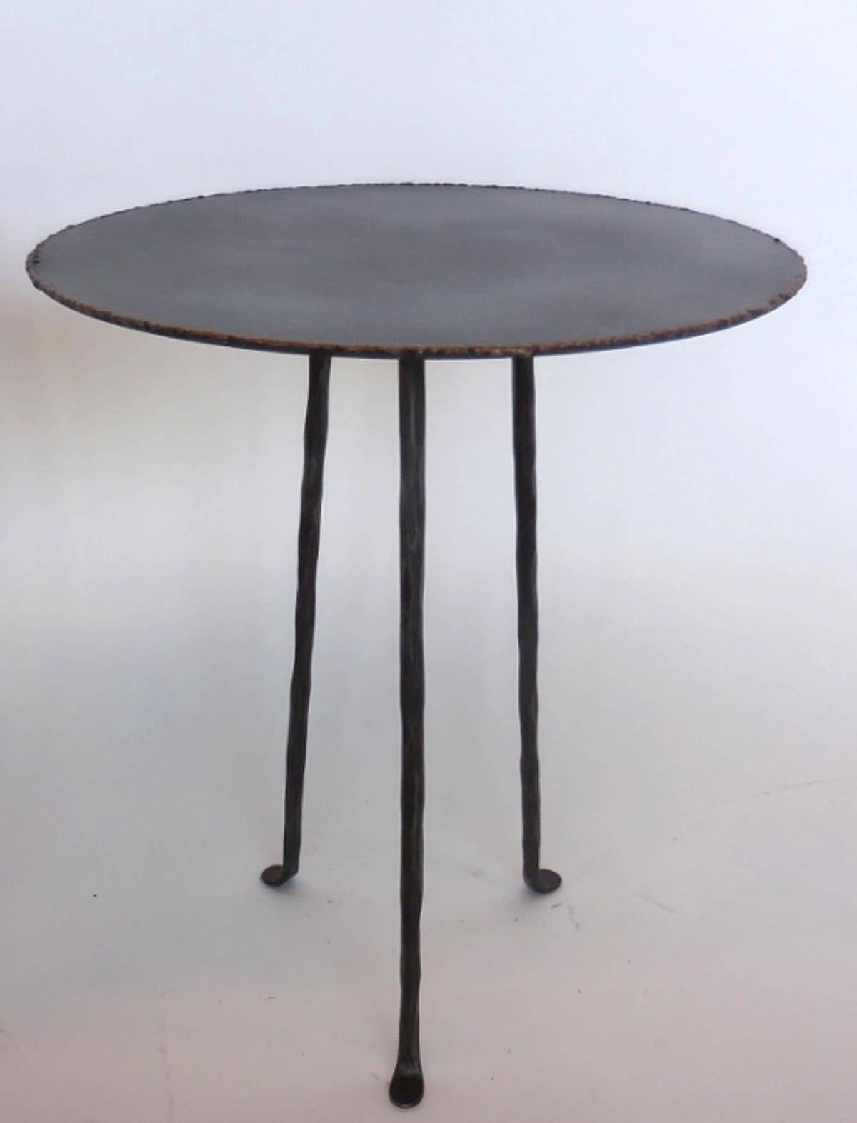 American Custom Iron Tripod Tables with Bronze Edging by Dos Gallos For Sale