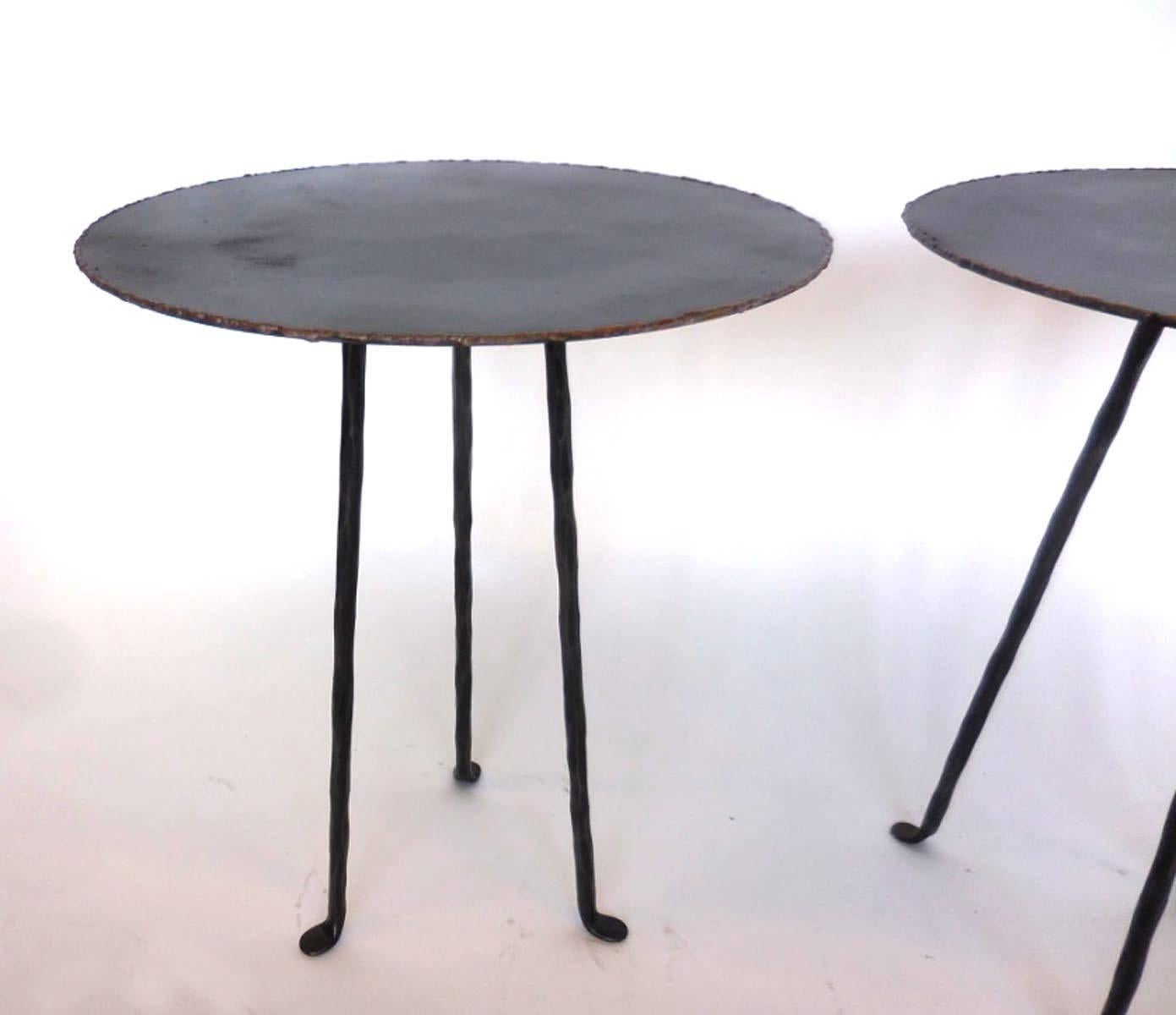 Custom Iron Tripod Tables with Bronze Edging by Dos Gallos In Excellent Condition For Sale In Los Angeles, CA