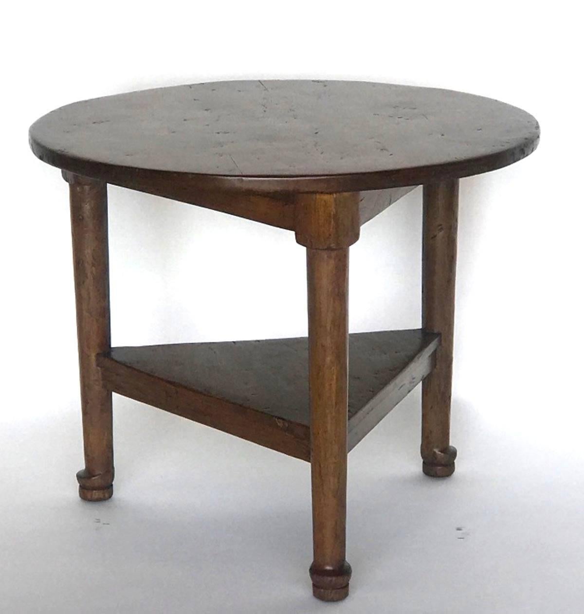 Rustic Custom Round Walnut Table with Shelf by Dos Gallos For Sale