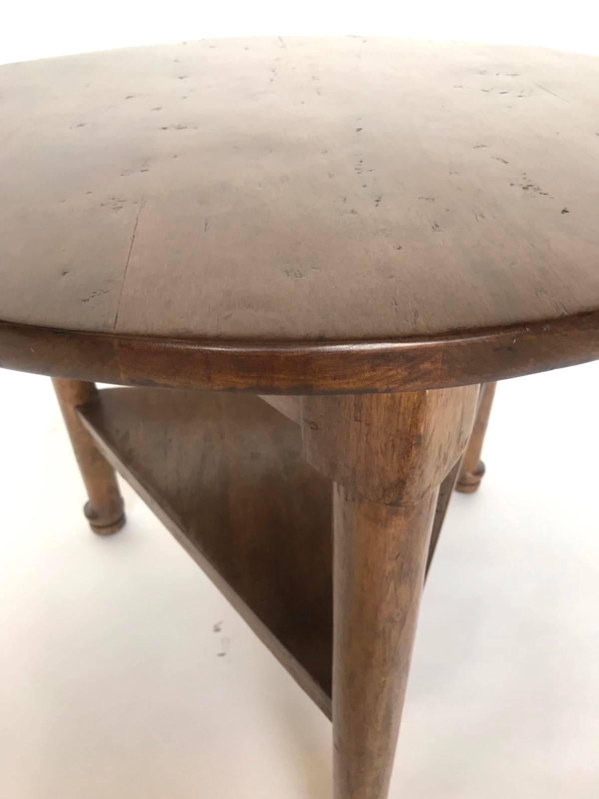 American Custom Round Walnut Table with Shelf by Dos Gallos For Sale