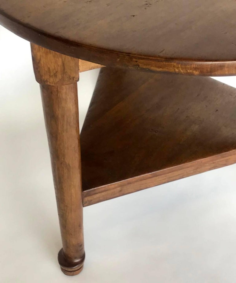 Custom Round Walnut Table with Shelf For Sale at 1stDibs