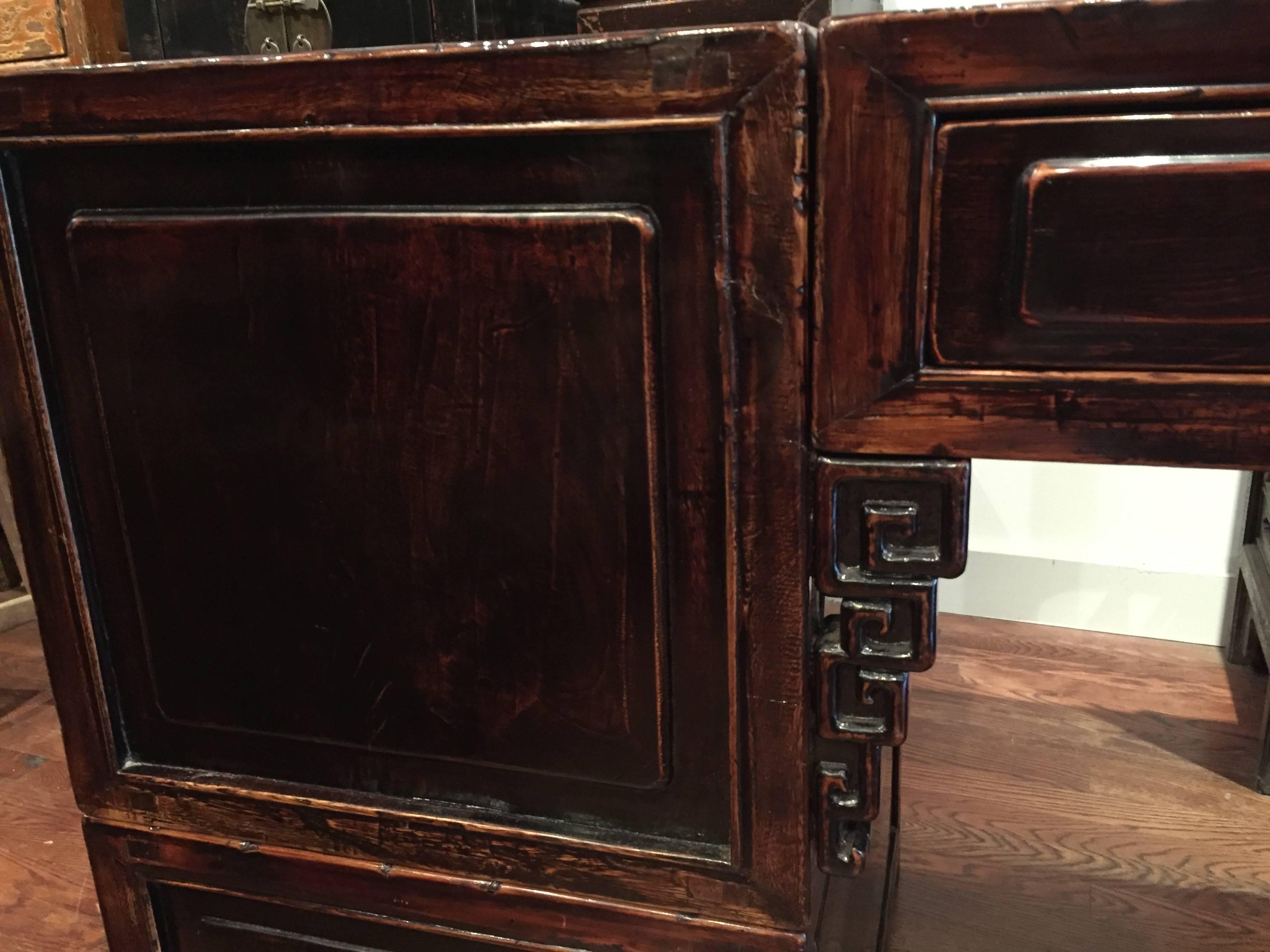Lacquered 19th Century Q'ing Dynasty Six Part Elm Partner's Desk For Sale