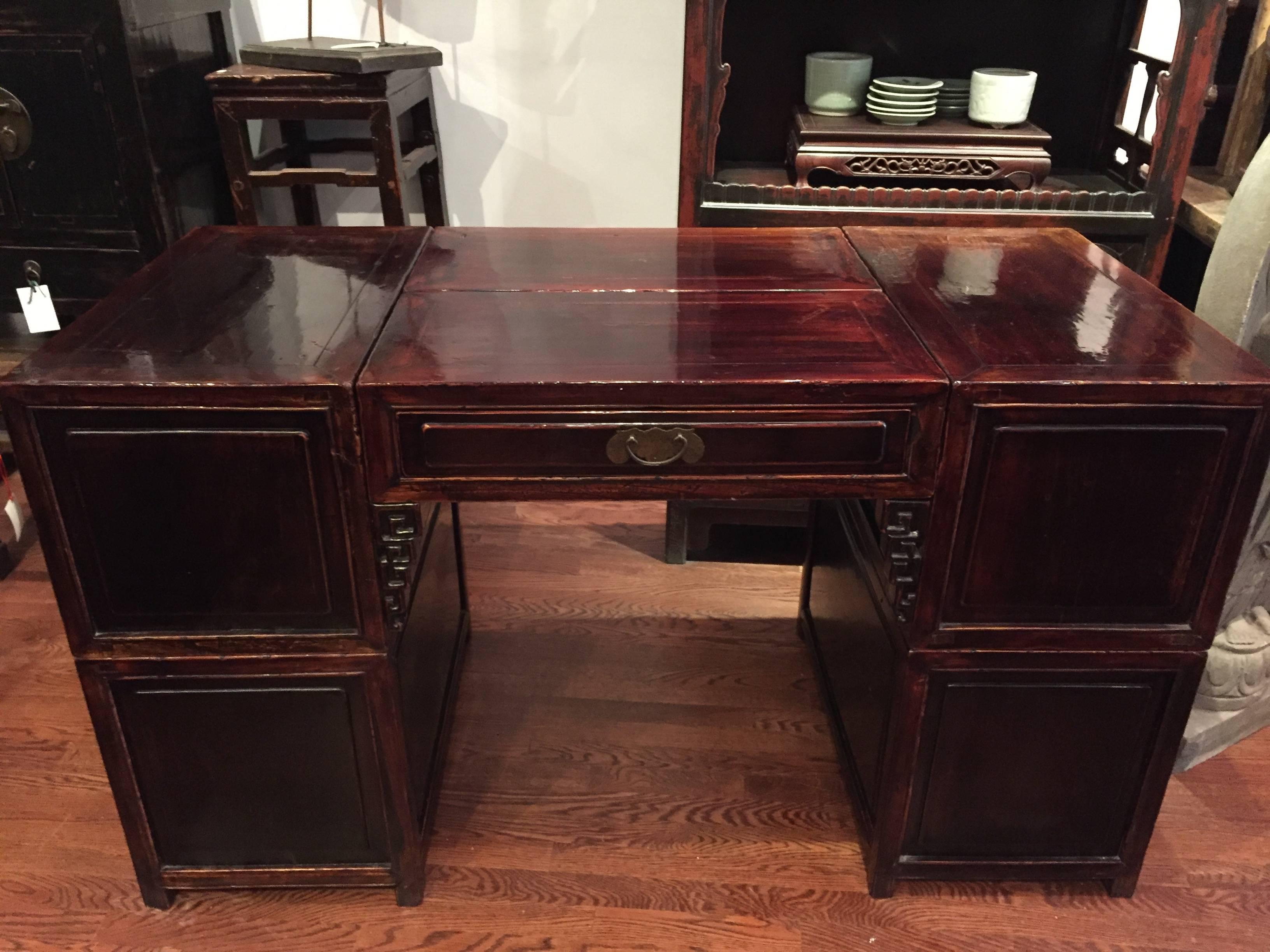 19th Century Q'ing Dynasty Six Part Elm Partner's Desk For Sale 2