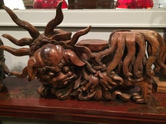 19th Century Qing Dynasty Carved Temple Foo Dogs