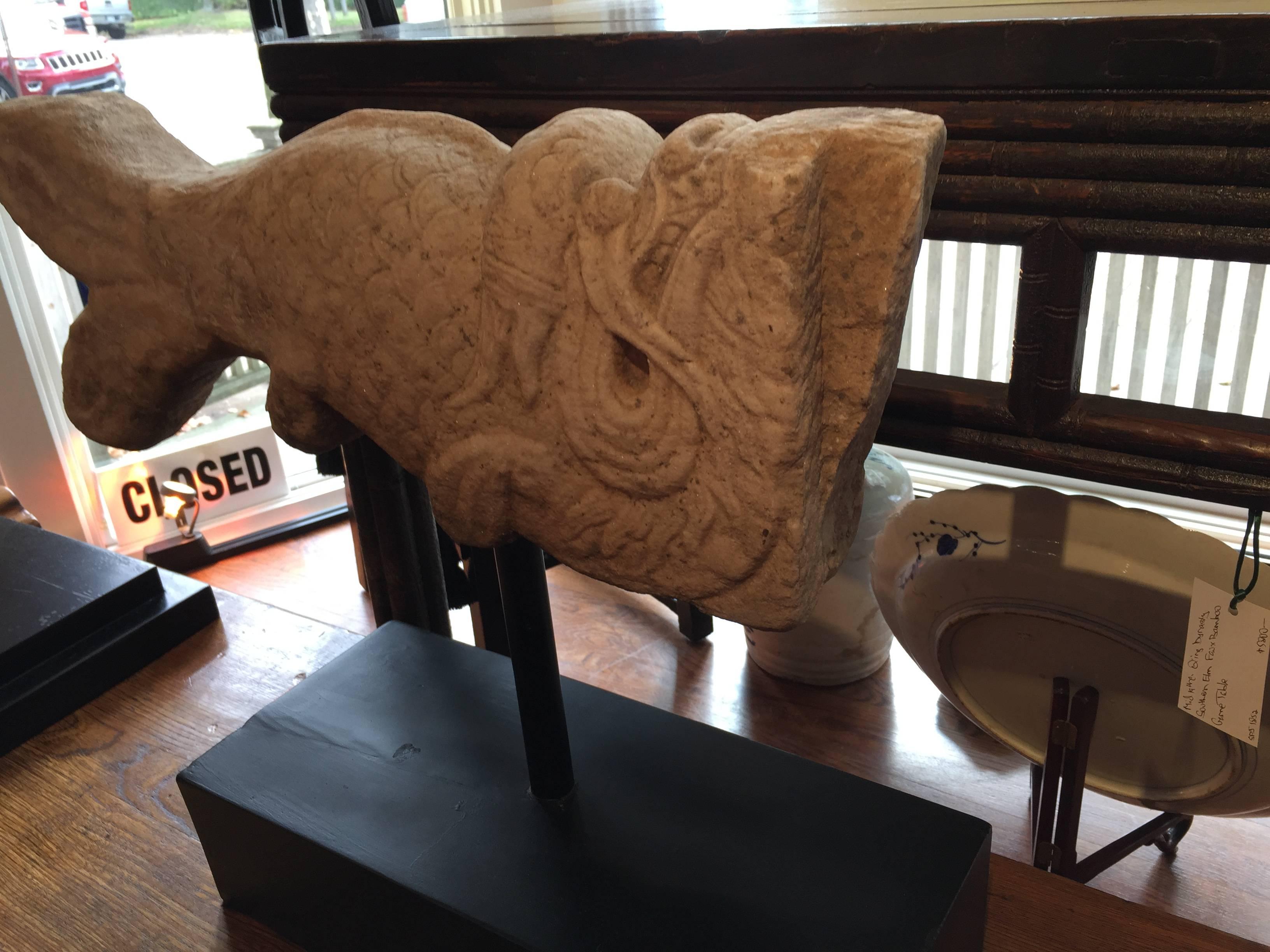 Late 17th Century Ming Dynasty Carved Marble Karp on Lacquered Stand In Excellent Condition For Sale In East Hampton, NY