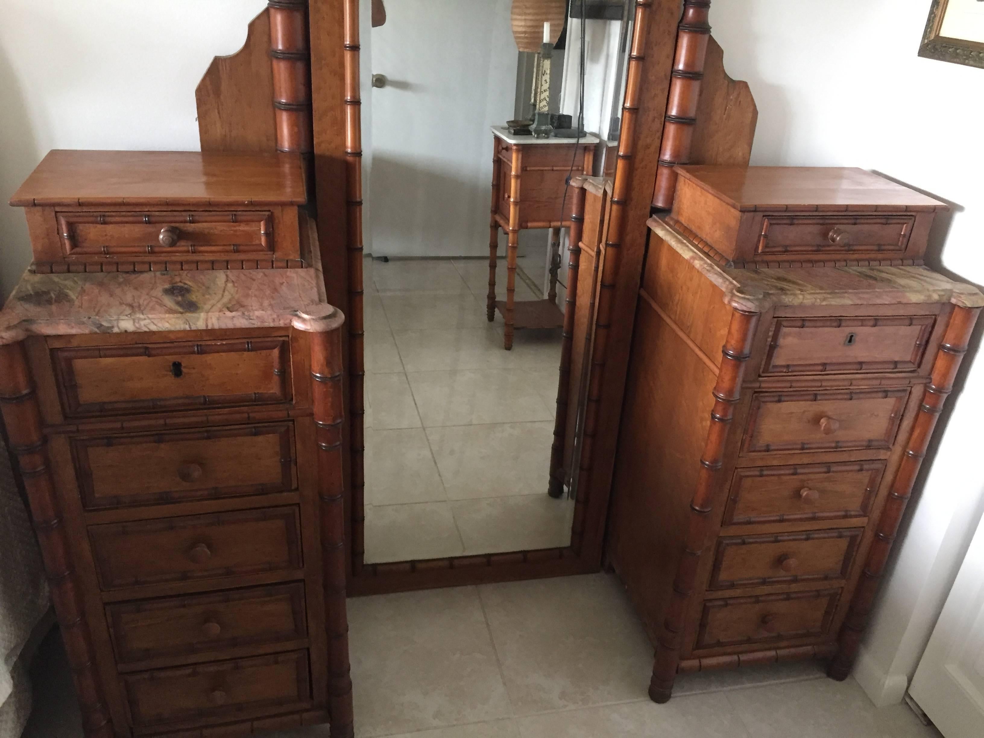 Polished 19th Century French Faux Bamboo Gentleman’s Dressing Vanity For Sale