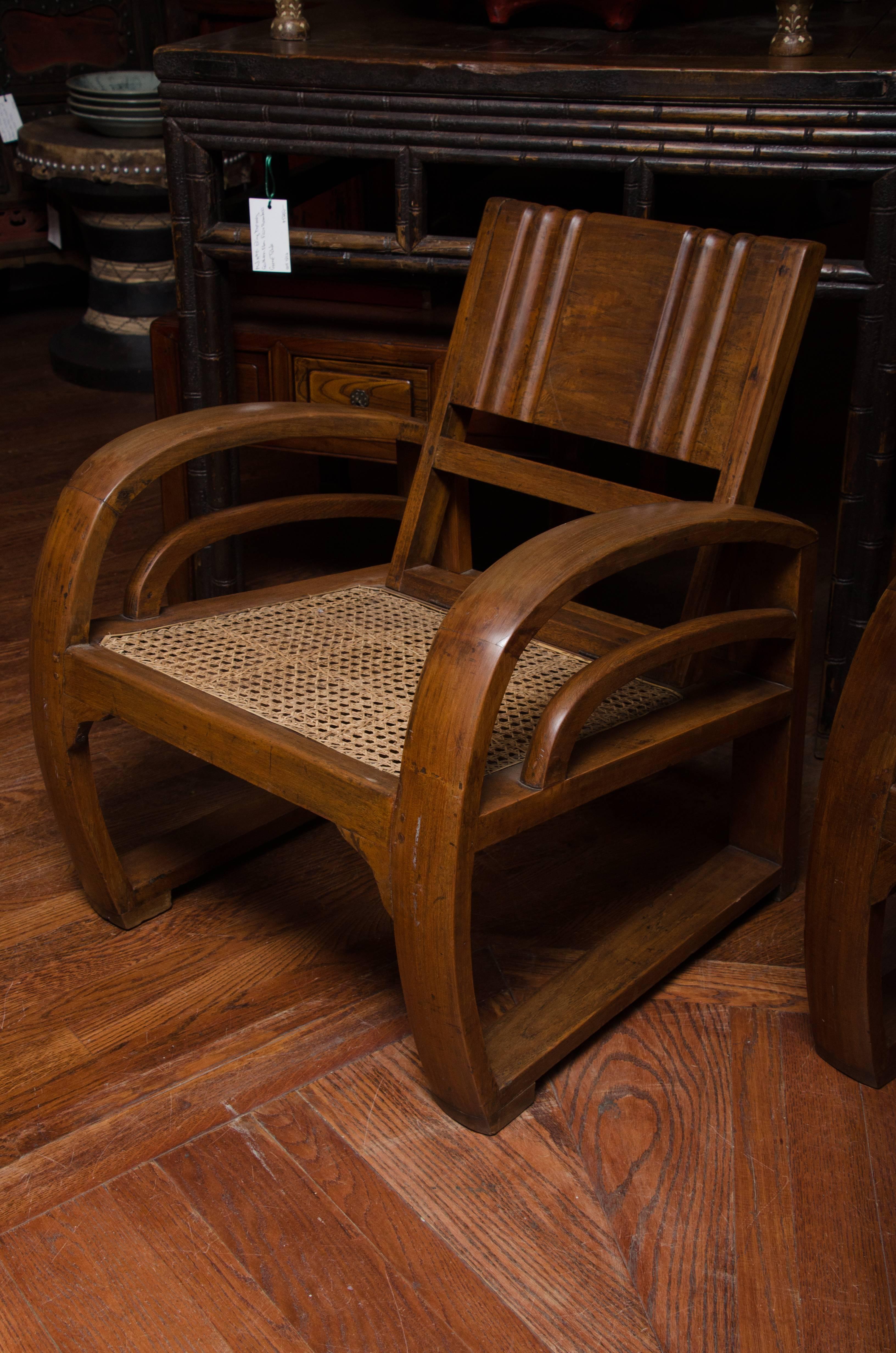 Early 20thC. Indonesian Dutch Colonial Club Chair with Caned Seat and Carved Back ( 2 available, priced and sold separately )