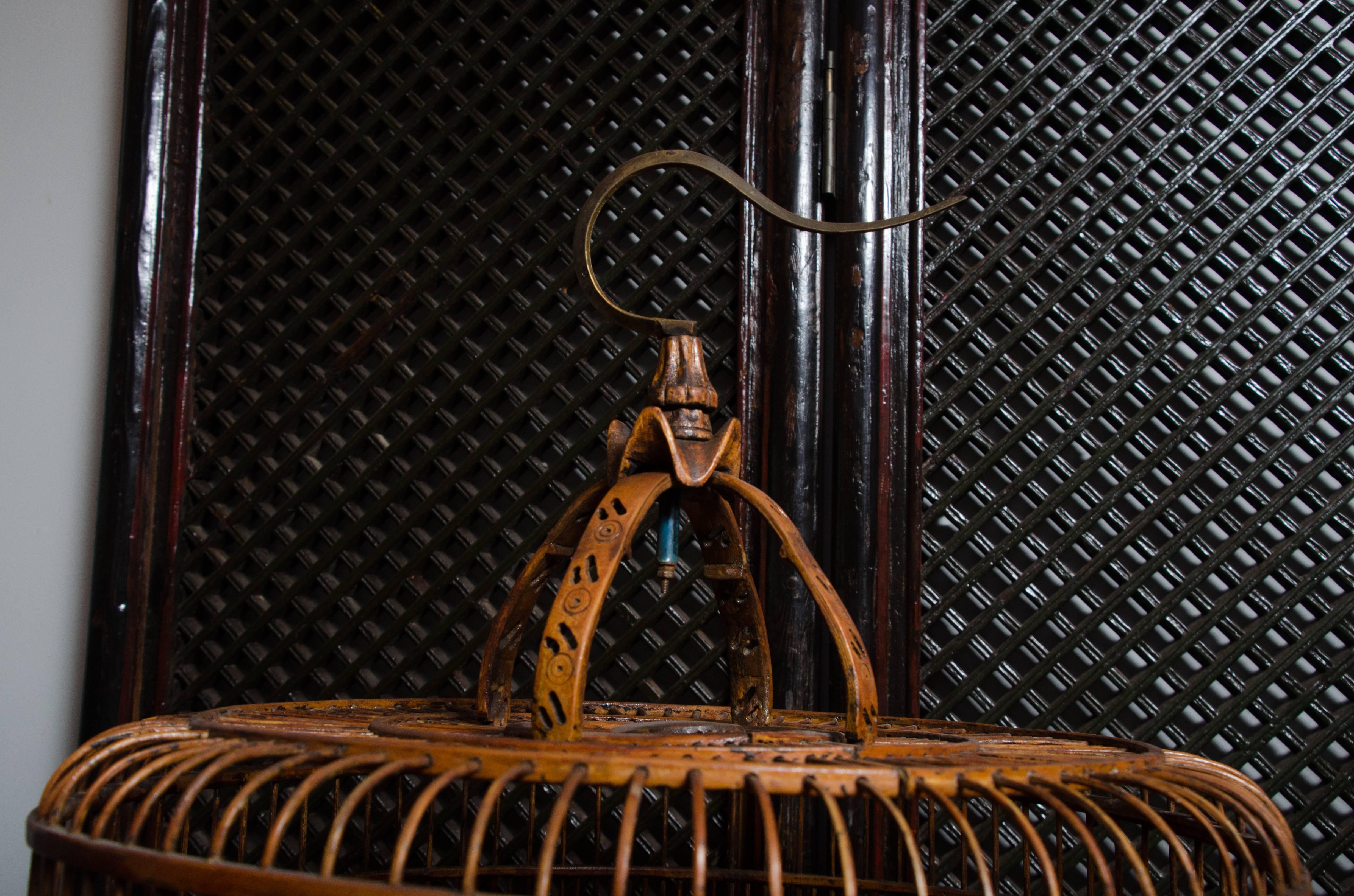 Turn of the Century Q'ing Dynasty Lacquered and Carved Fruitwood Birdcage