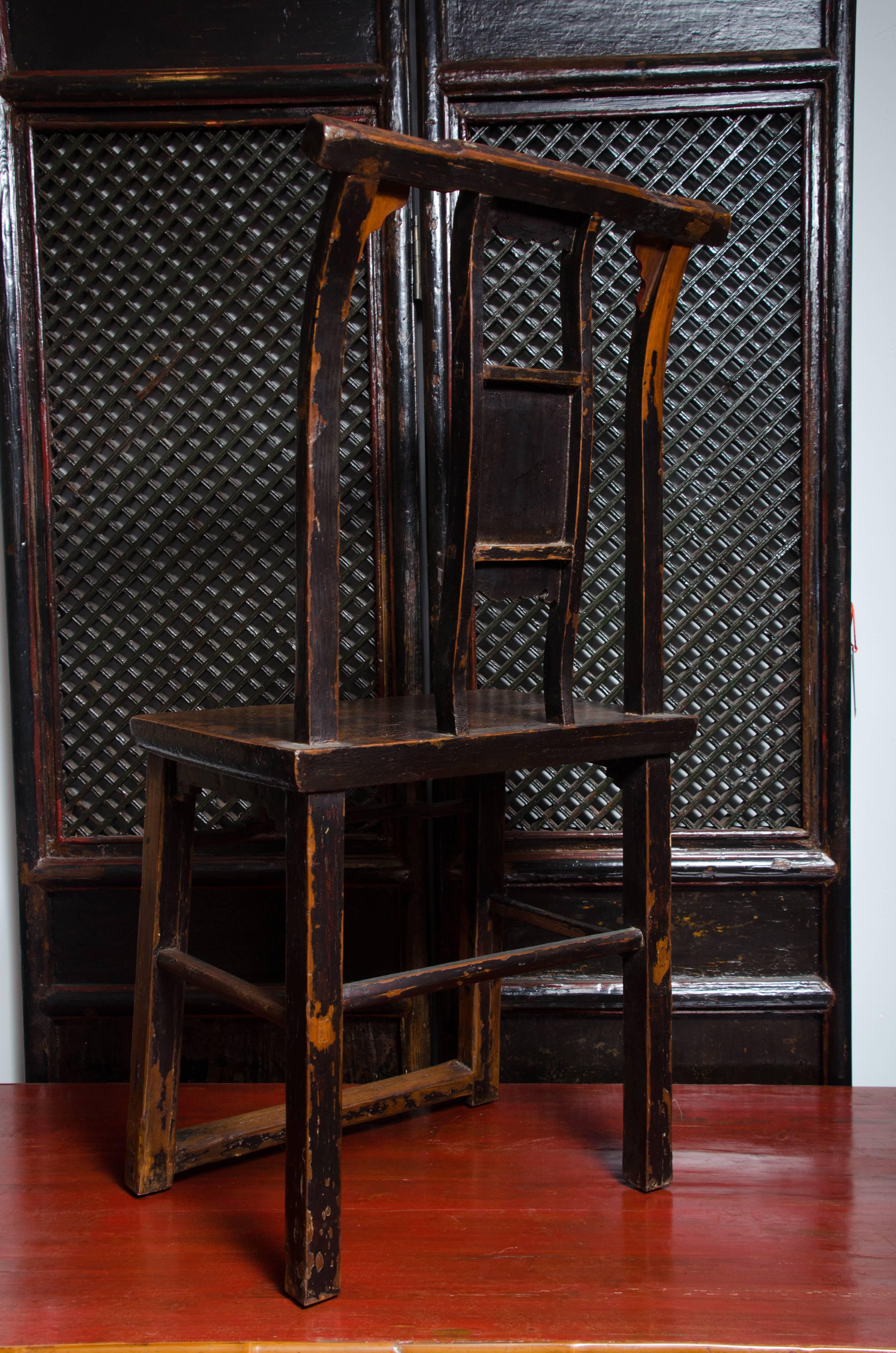 Elm Late 19th Century Qing Dynasty Chinese Lacquered and Carved Side Chairs For Sale
