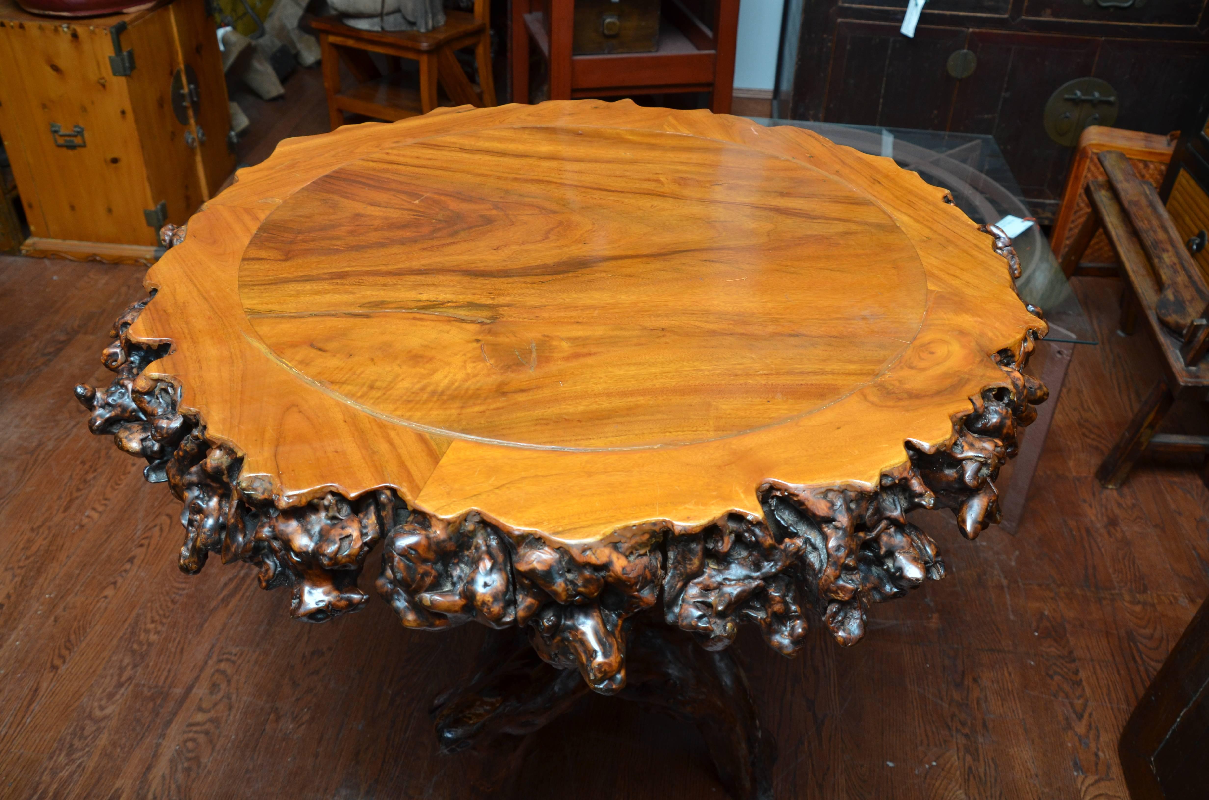 Chinese Turn of the Century Q'ing Dynasty Elm Root Dining Table For Sale