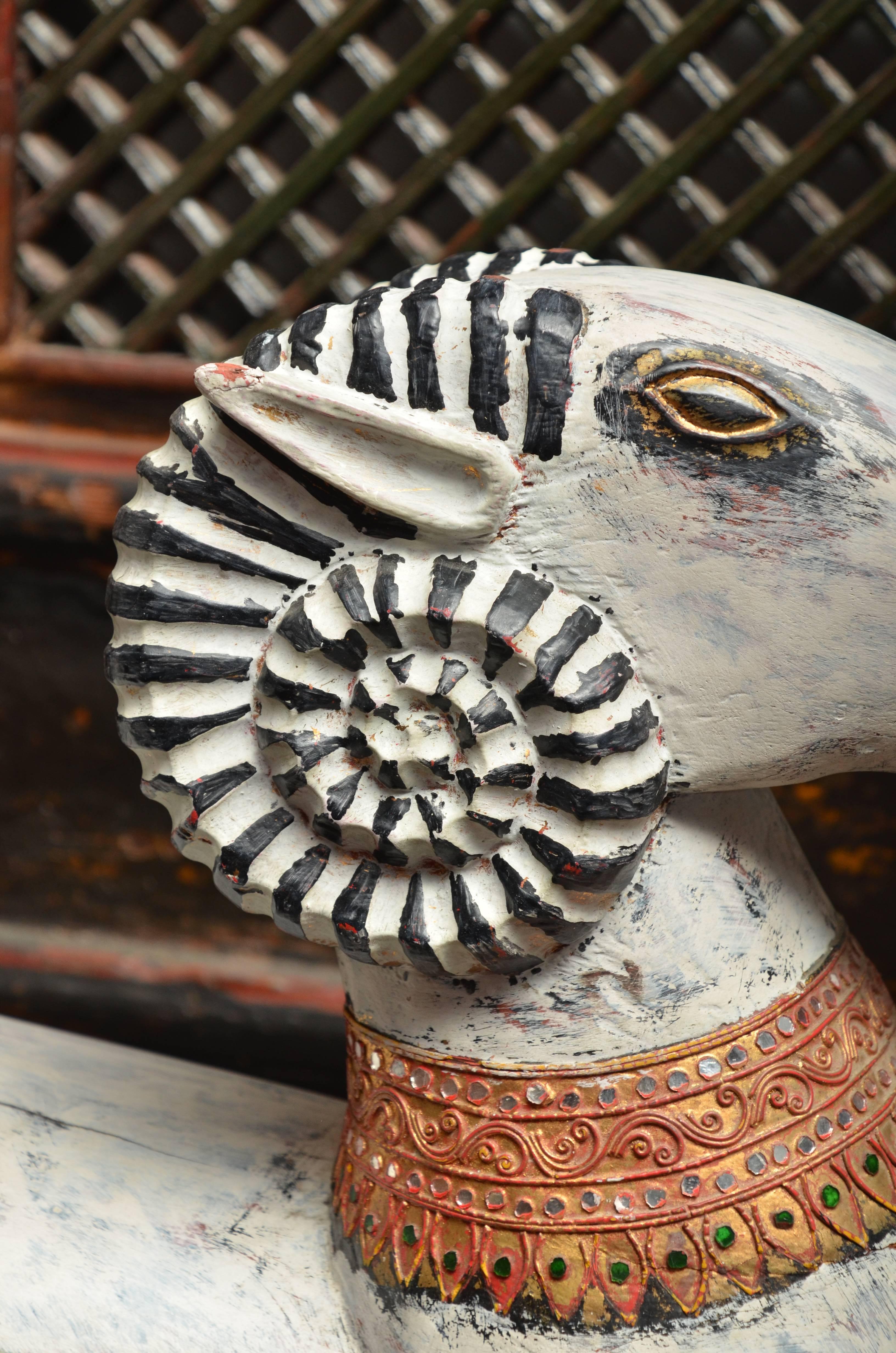 Turn of the Century Thai Double Headed Ram Temple Carving In Excellent Condition In East Hampton, NY