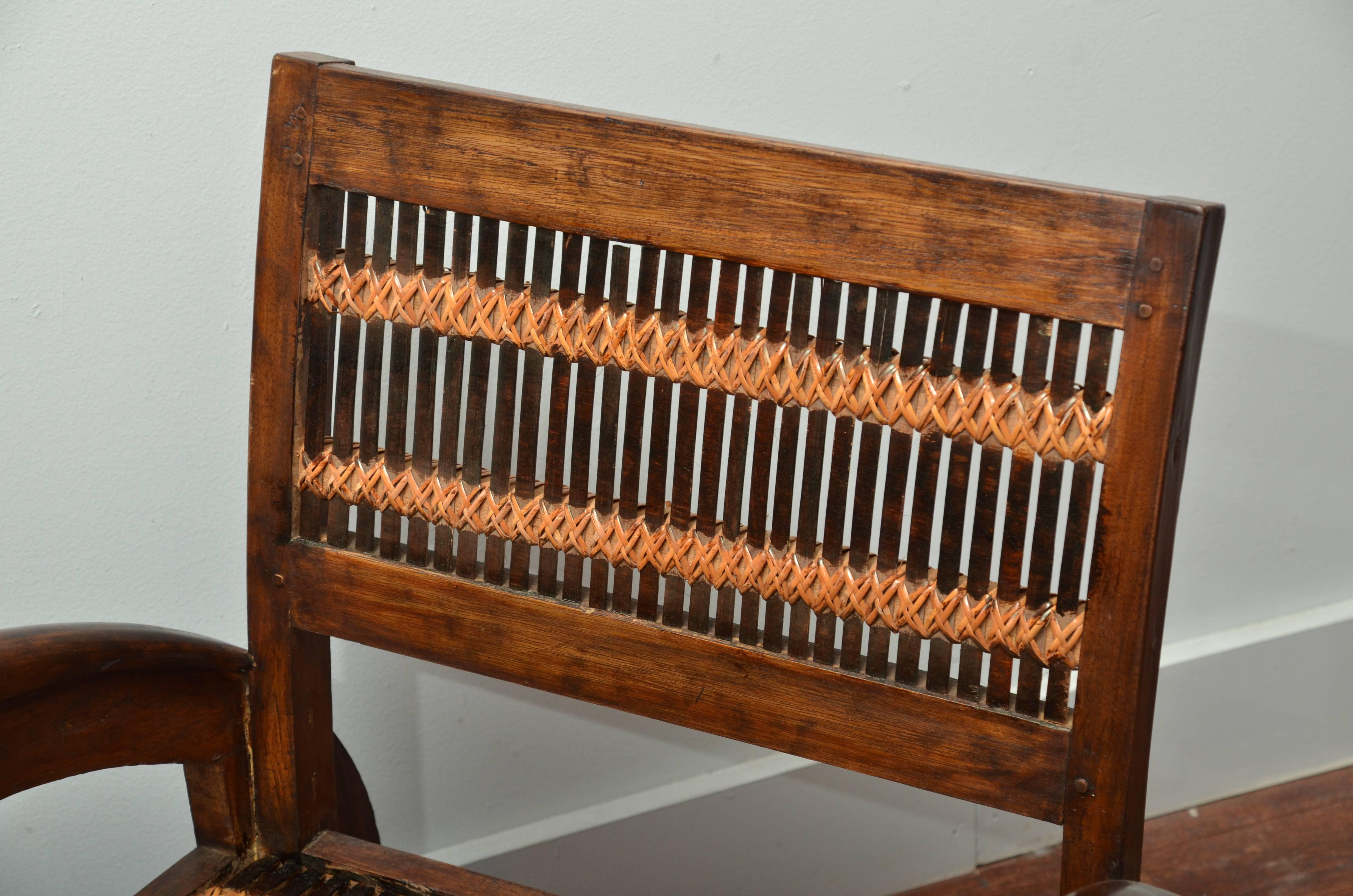 Lacquered Turn of the Century Thai Colonial Cild's Open Armchair with Unusual Bamboo Weave