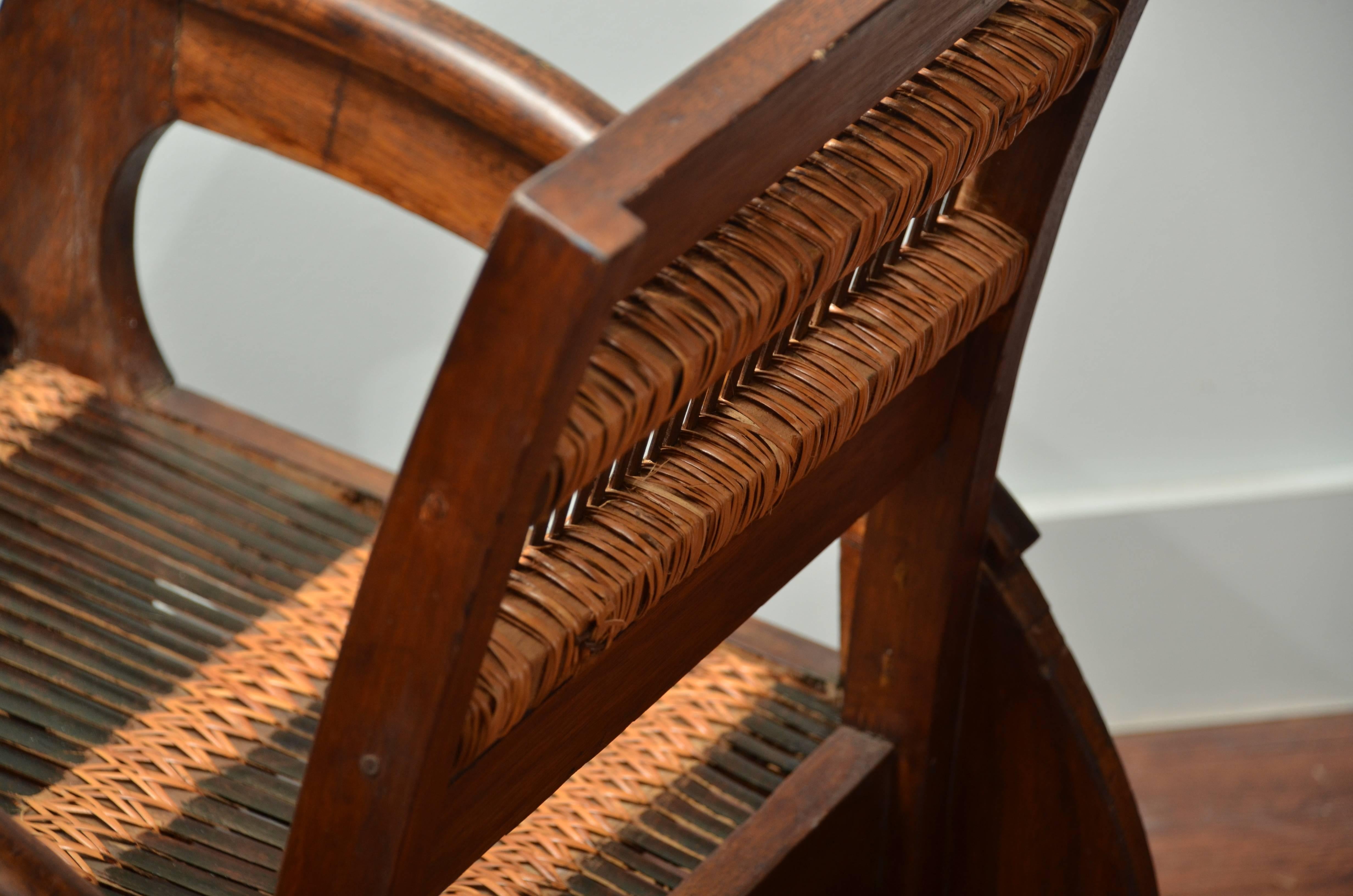 19th Century Turn of the Century Thai Colonial Cild's Open Armchair with Unusual Bamboo Weave