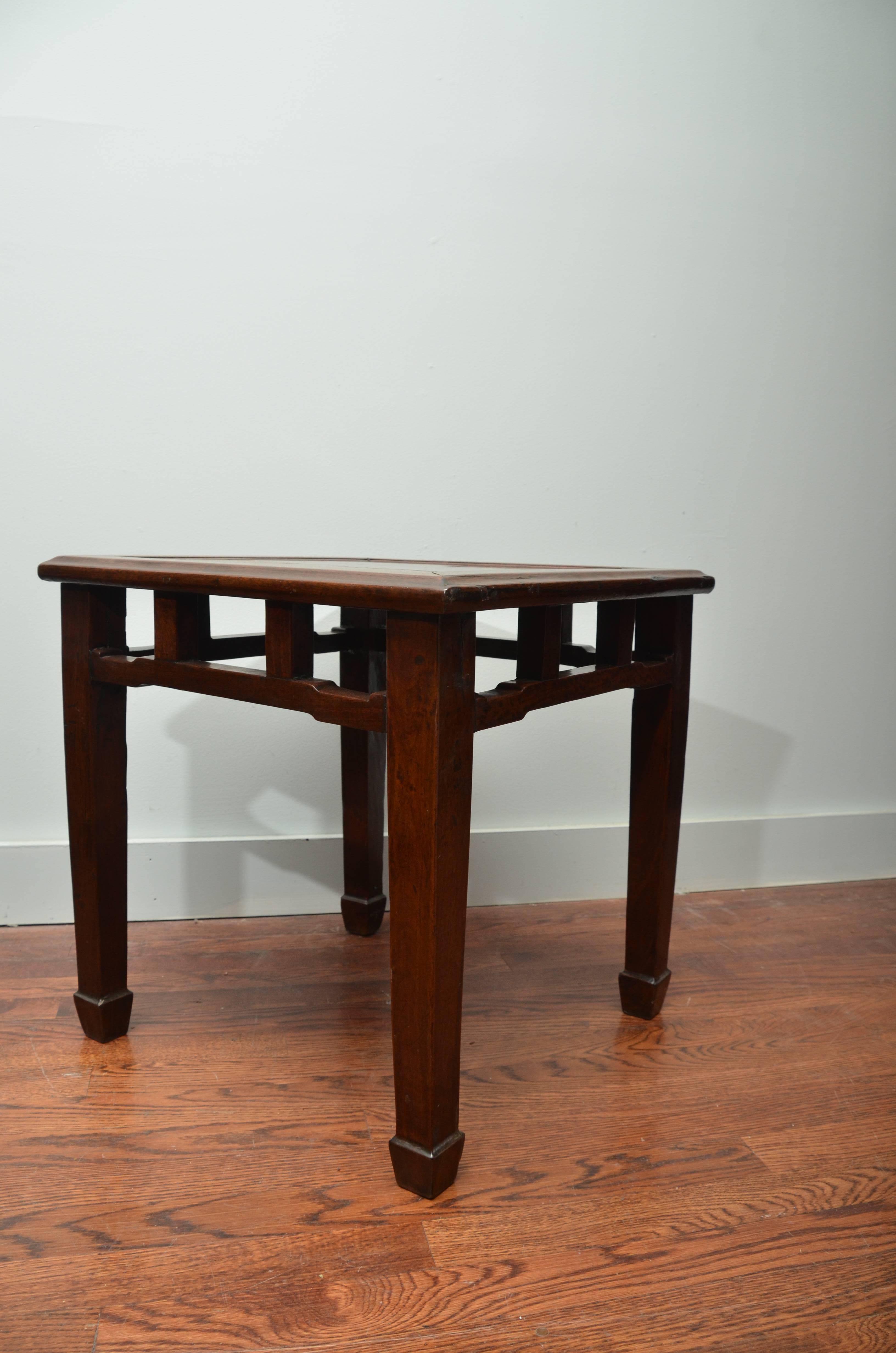 Late 19th century, Qing Dynasty Ming Inspired Jumu wood square stool/end table with beveled raised top.
