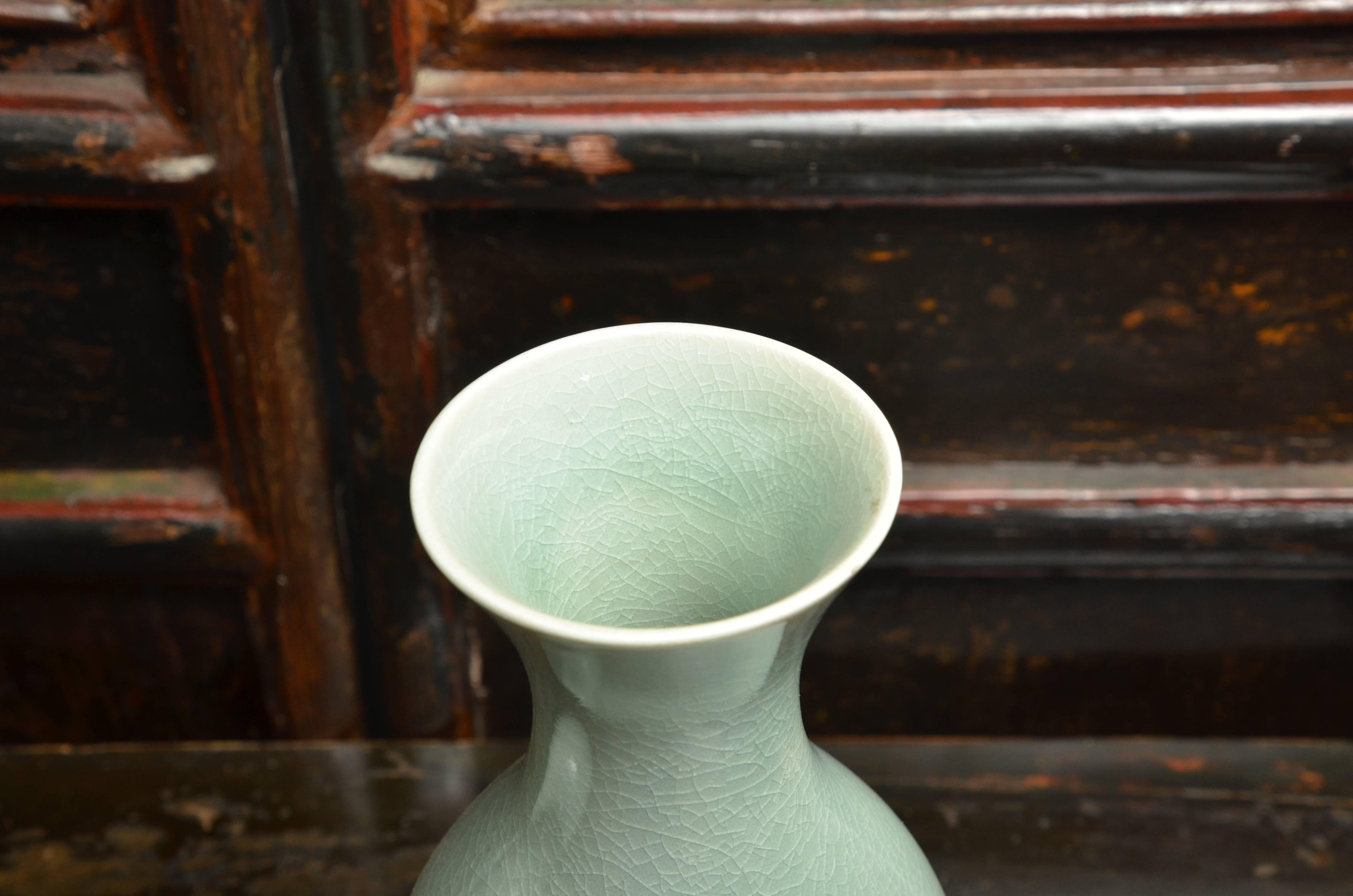 Mid Century Chinese Gourd Shaped Celadon Vases In Excellent Condition In East Hampton, NY