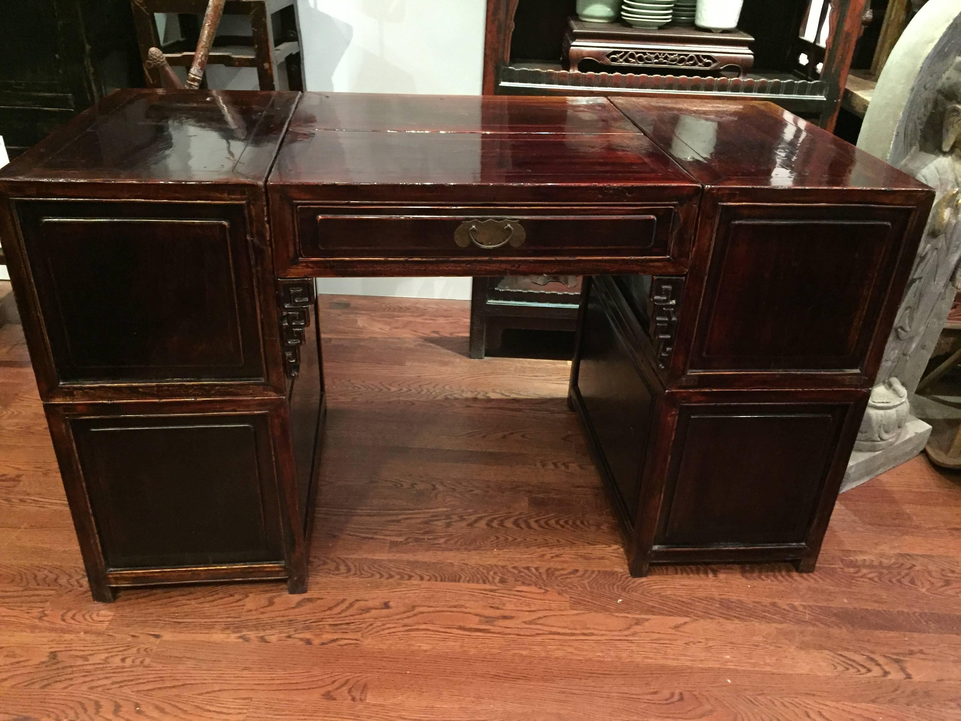 19th Century Q'ing Dynasty Six Part Elm Partner's Desk For Sale 3