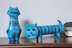 Two Blue Glazed Bitossi Ceramic Cats