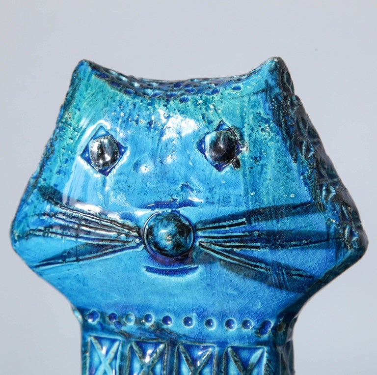 Italian Two Blue Glazed Bitossi Ceramic Cats