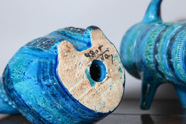 Mid-20th Century Two Blue Glazed Bitossi Ceramic Cats