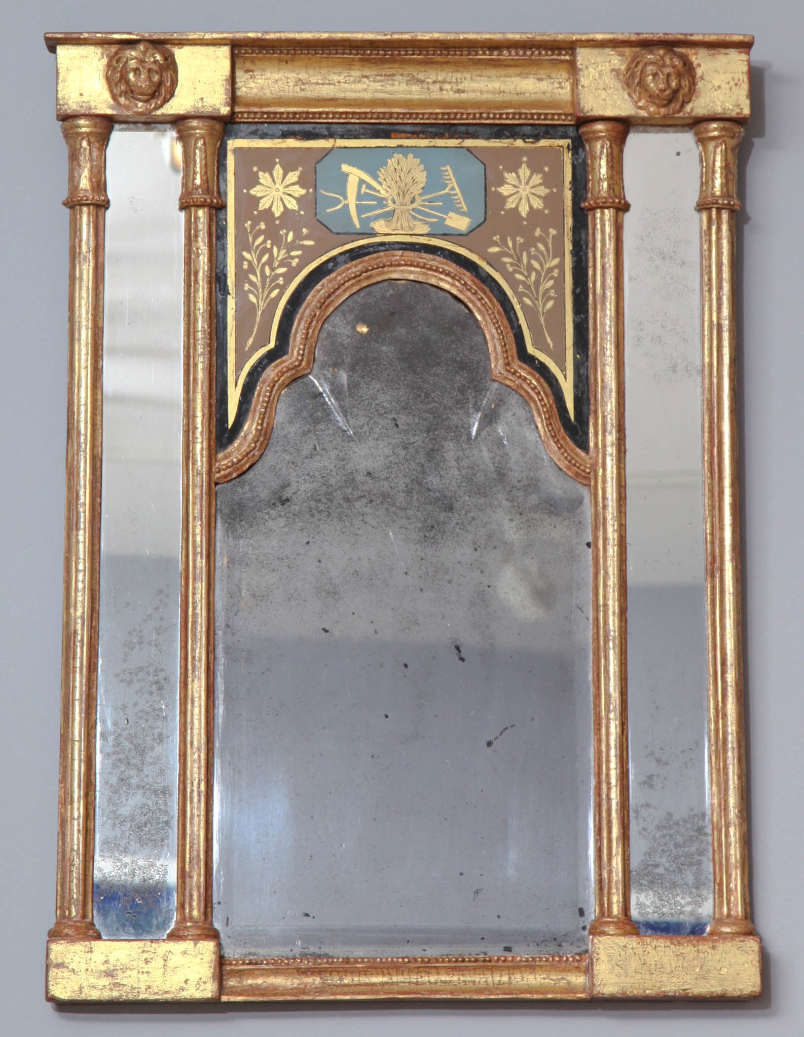 Early 19th Century Neoclassical Mirror with Queen Anne Plate For Sale
