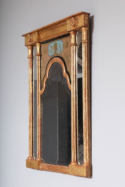 Giltwood Early 19th Century Neoclassical Mirror with Queen Anne Plate For Sale