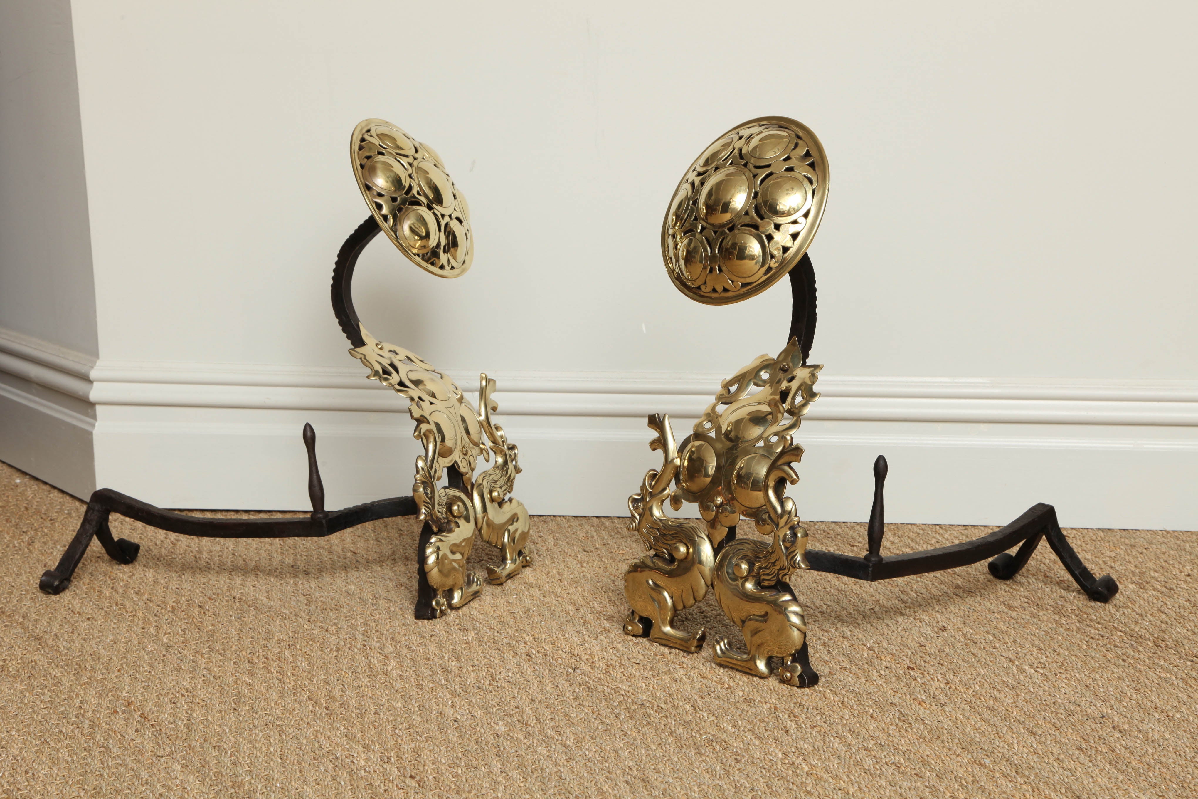 Striking Pair of Arts and Crafts Andirons 4