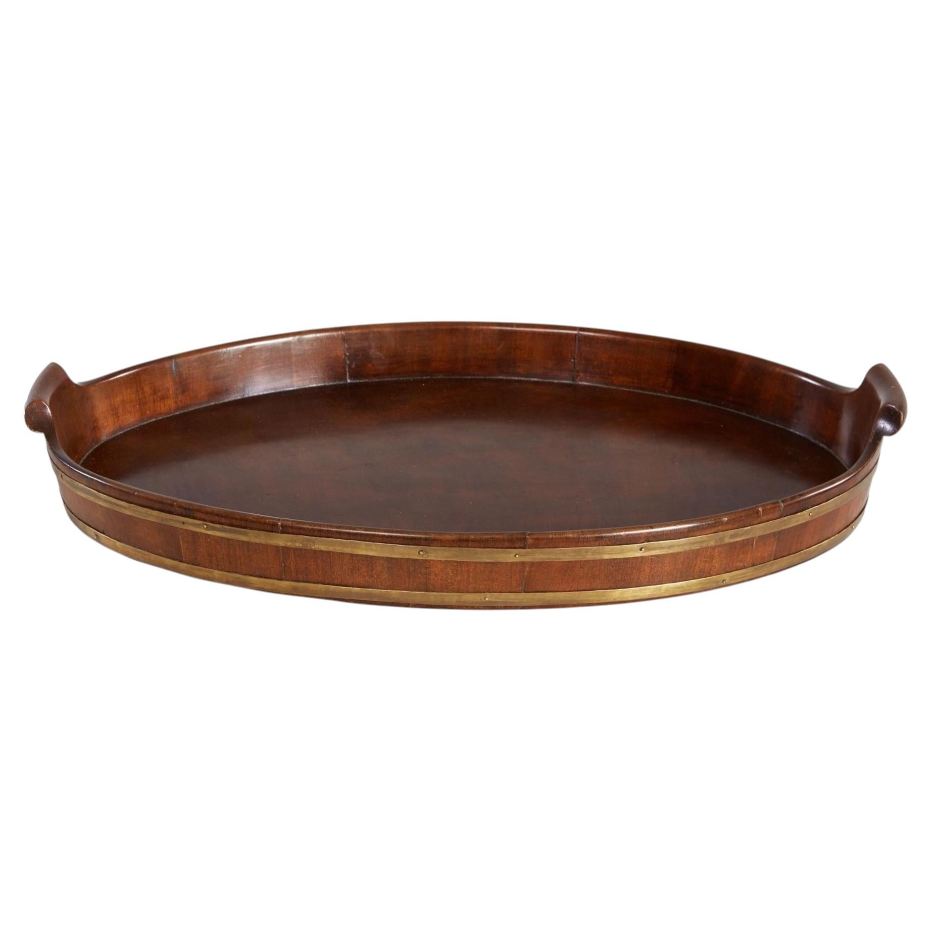 Brass Bound Mahogany Oval Tray, c. 1780 For Sale