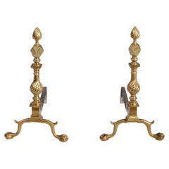 19th c. American Brass Flame Tip Andirons
