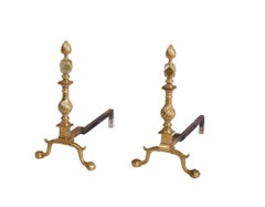 19th c. American Brass Flame Tip Andirons